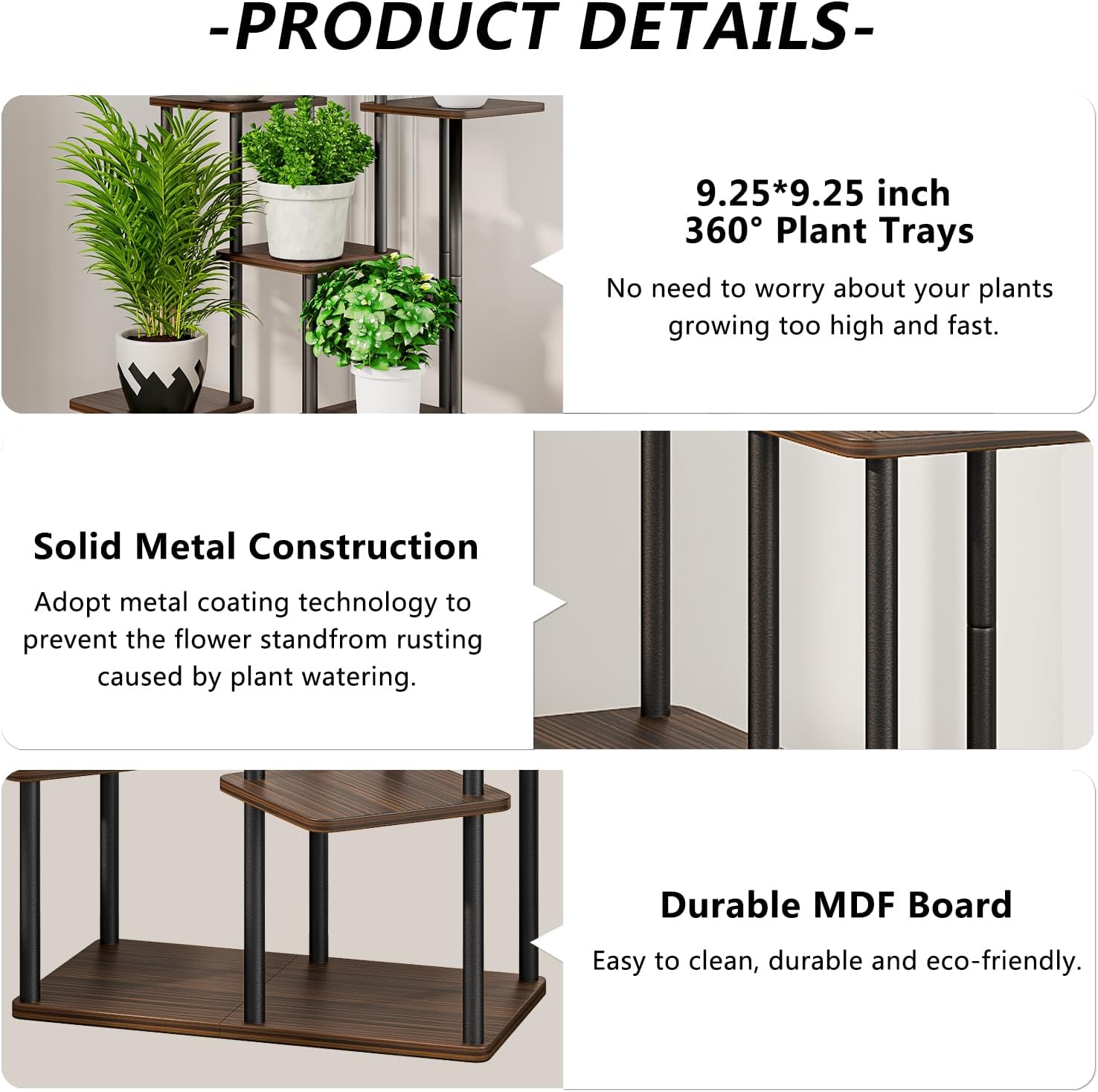 7 Tier Tall Plant Stand Indoor Corner Tiered Shelf Metal MDF Board | Sturdy Metal Frame,Space-saving Tiered Design
