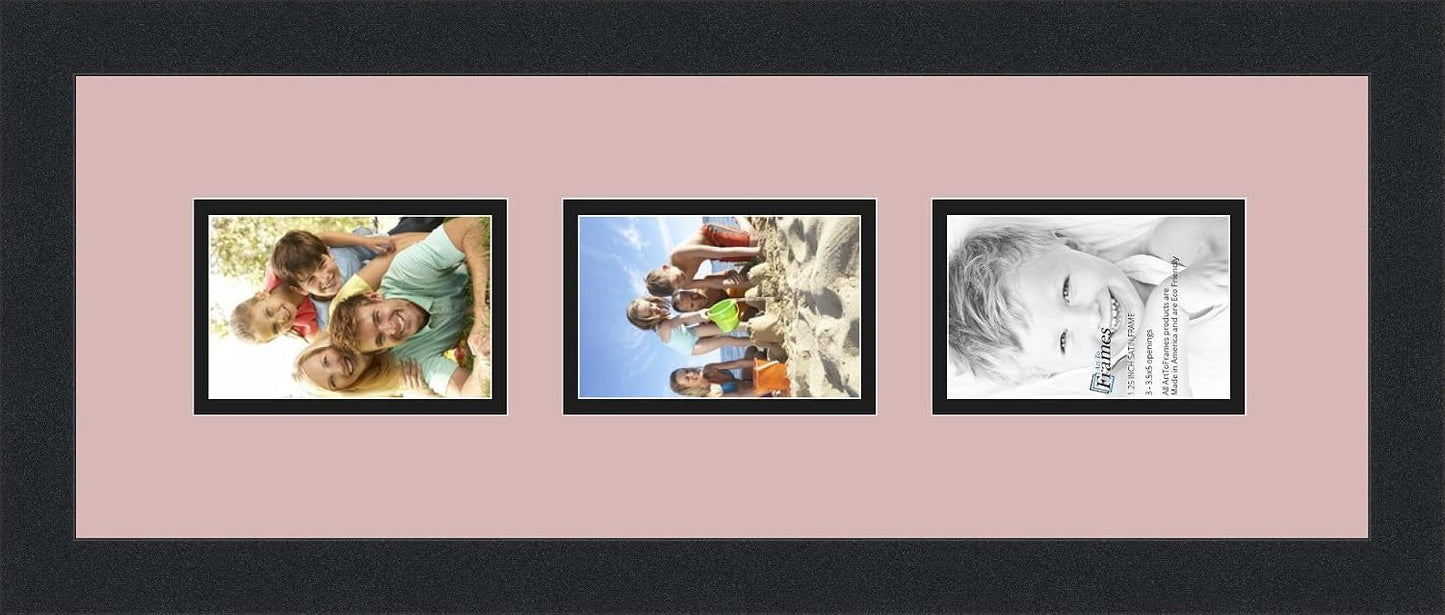 ArtToFrames Collage Photo Frame Double Mat with 3-3.5x5 Openings with Satin Black Frame and Seashell mat.