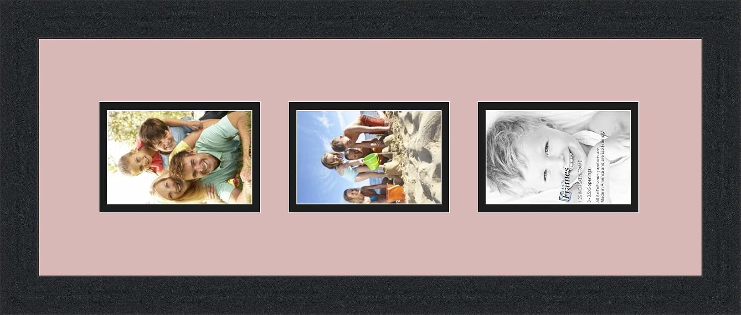 ArtToFrames Collage Photo Frame Double Mat with 3-3.5x5 Openings with Satin Black Frame and Seashell mat.
