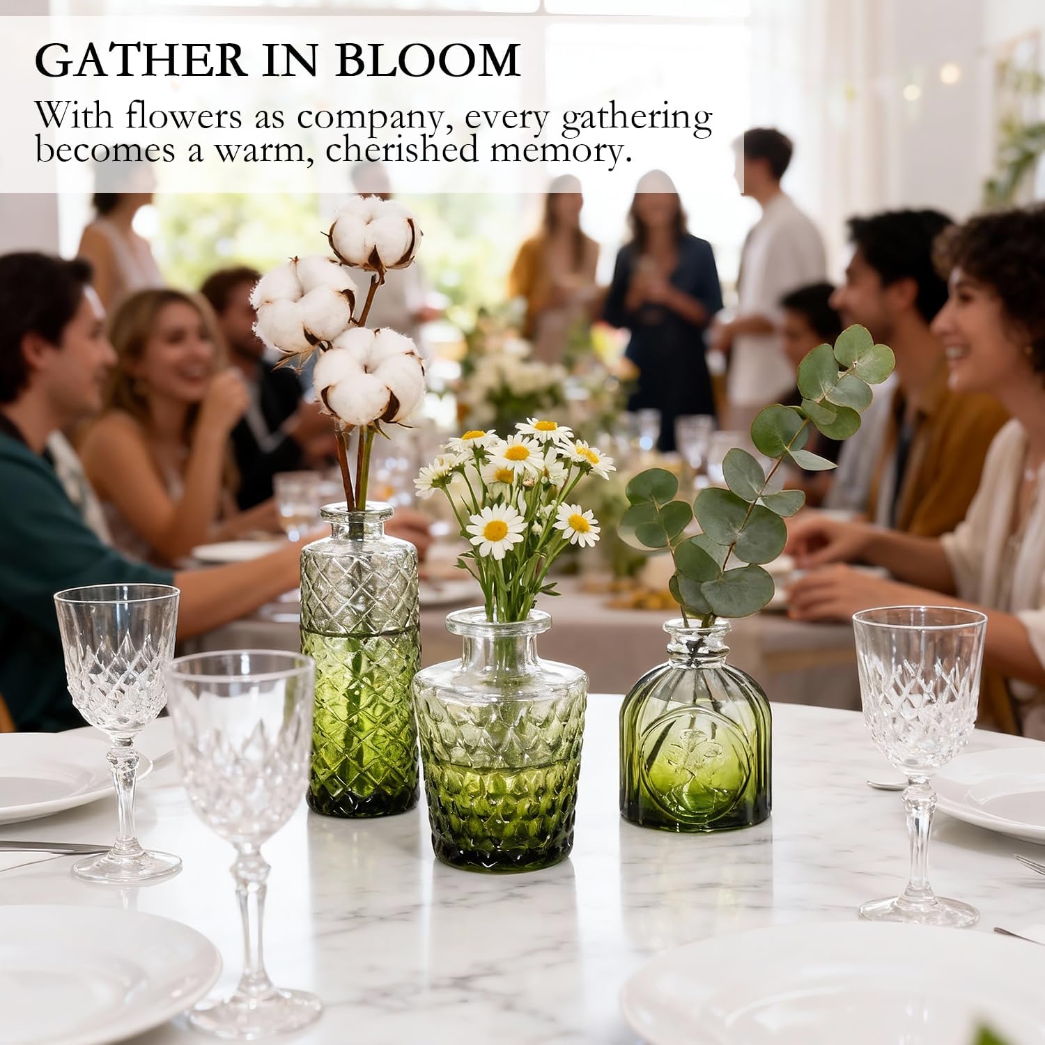 Clear Glass Bud Vase Pcs / Gradient Green / Set of 14
