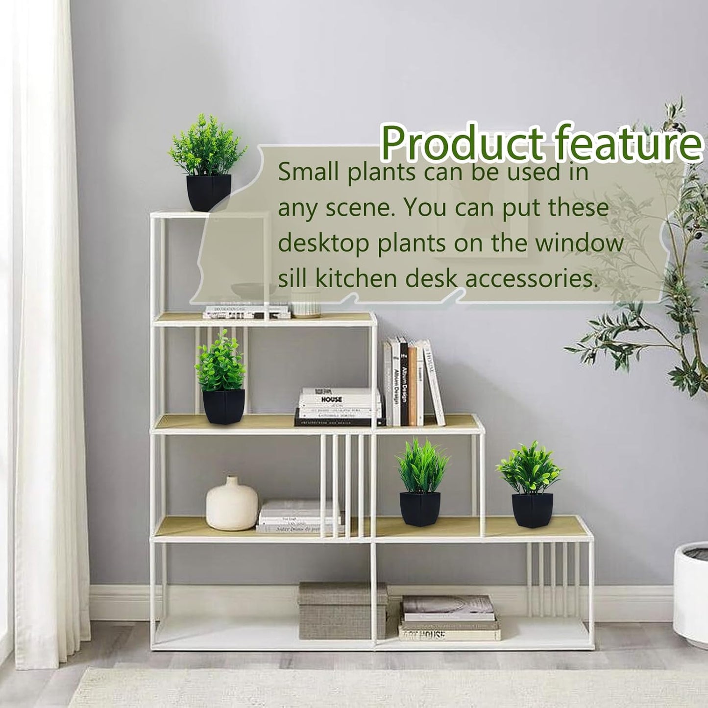 Fake Plants in Black Pot Mini Artificial Eucalyptus Potted Plant Small Faux / Black-4 / Set of 4