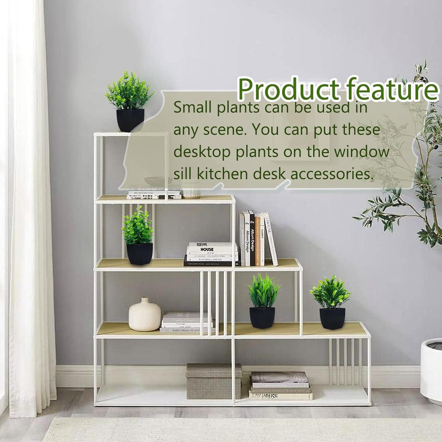 Fake Plants in Black Pot Mini Artificial Eucalyptus Potted Plant Small Faux / Black-4 / Set of 4