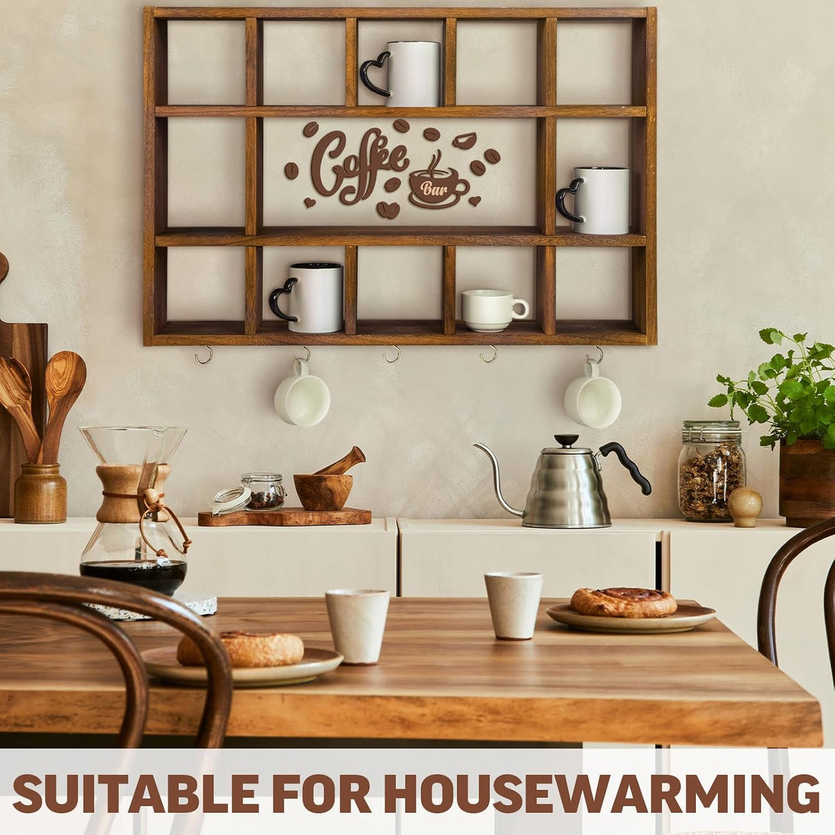 Cinnvoice Oversize Coffee Mug Display Shelf for Wall, Rustic Brown | Wood Coffee Mug Rack, Wall Mounted Shelf, Cubes