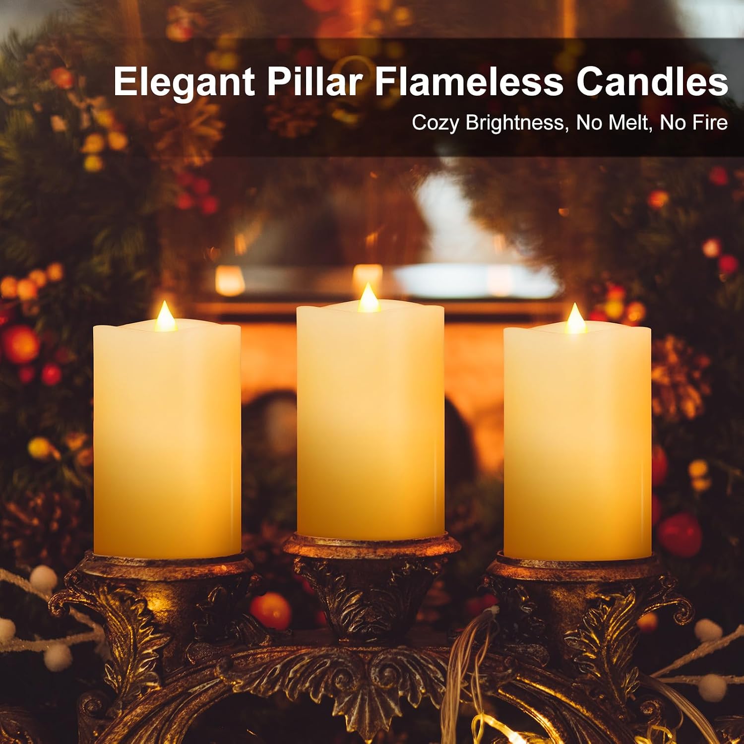 3PCS, 3 x 5 inches Flameless Candle with Remote Control, 3D Flickering Wick, Real Wax, Battery Candles,with