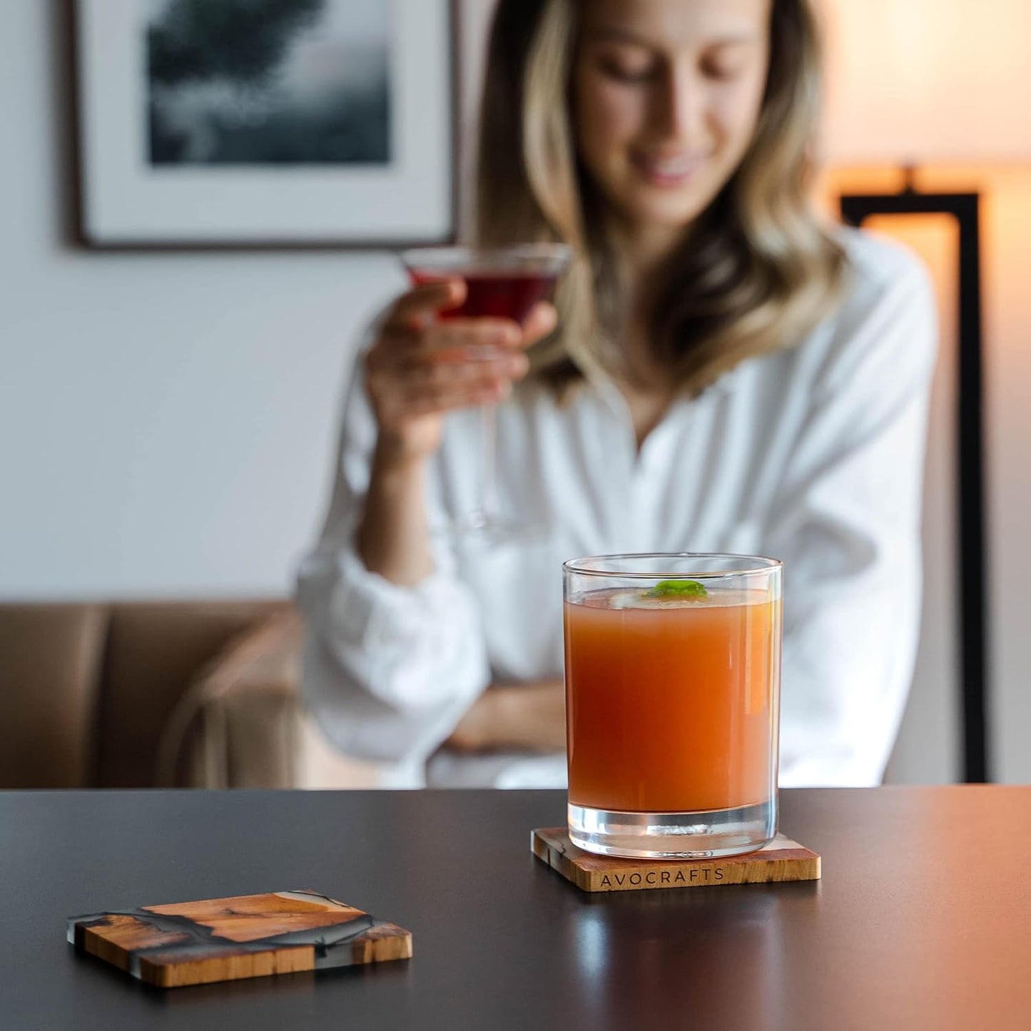 Holder / Wooden Coasters Set / No Holder / Set of 6