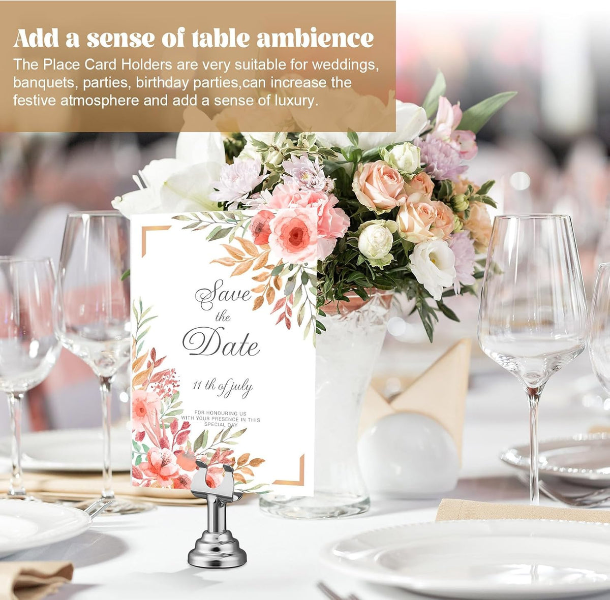24 Pcs Silver Table Number Holder Metal 1.8 in Place Card Holder | Harp Clip Place Cards Stands for Wedding Restaurant