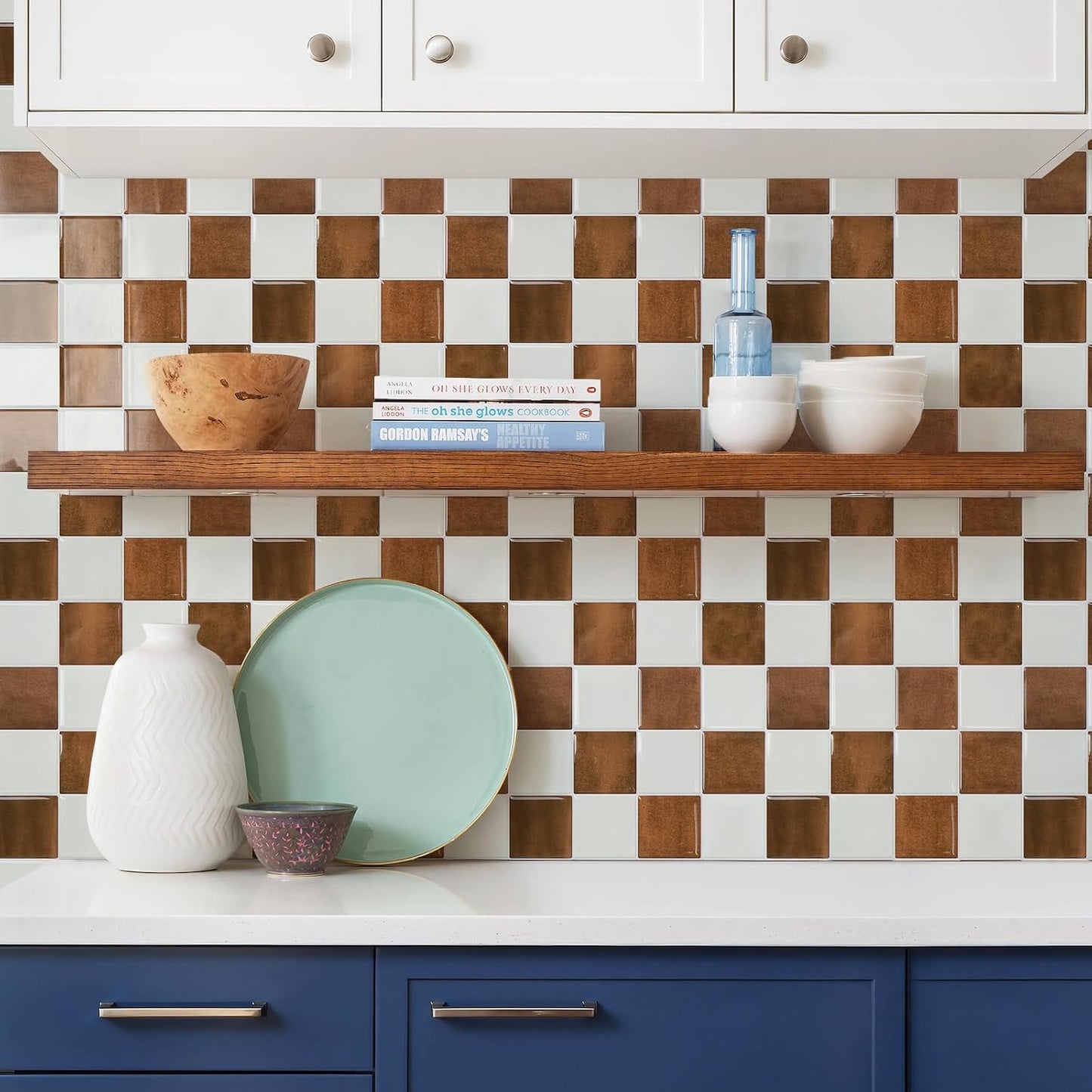 3D Adhesive Peel and Stick Tile Backsplash / White,orange / 9 x 9