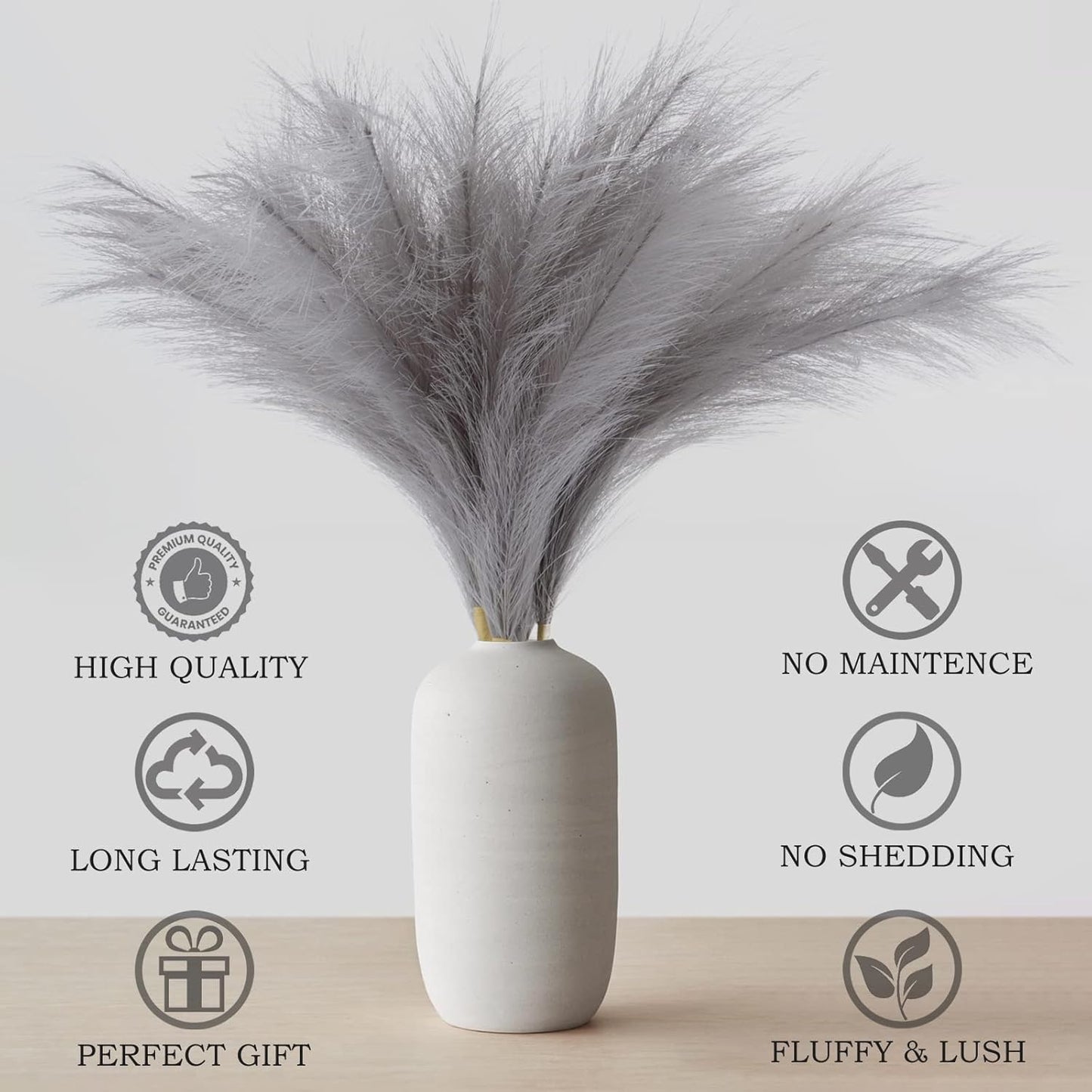 7 Branches / Faux Pampas Grass / Grey / 24 Inch / Set of 7