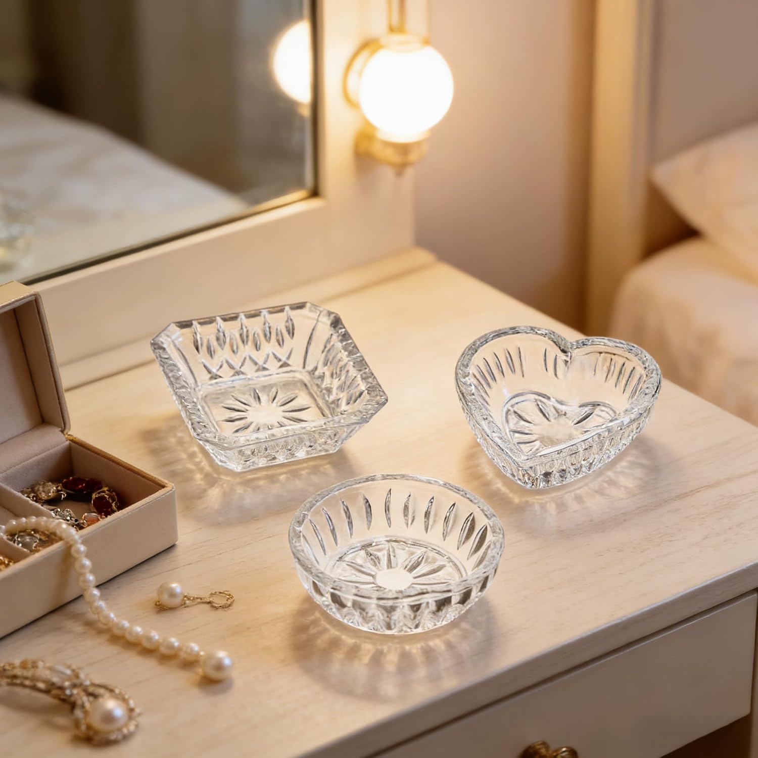 Jewelry Dish Tray for Women Crystal Ring Holder / Clear / Set of 3
