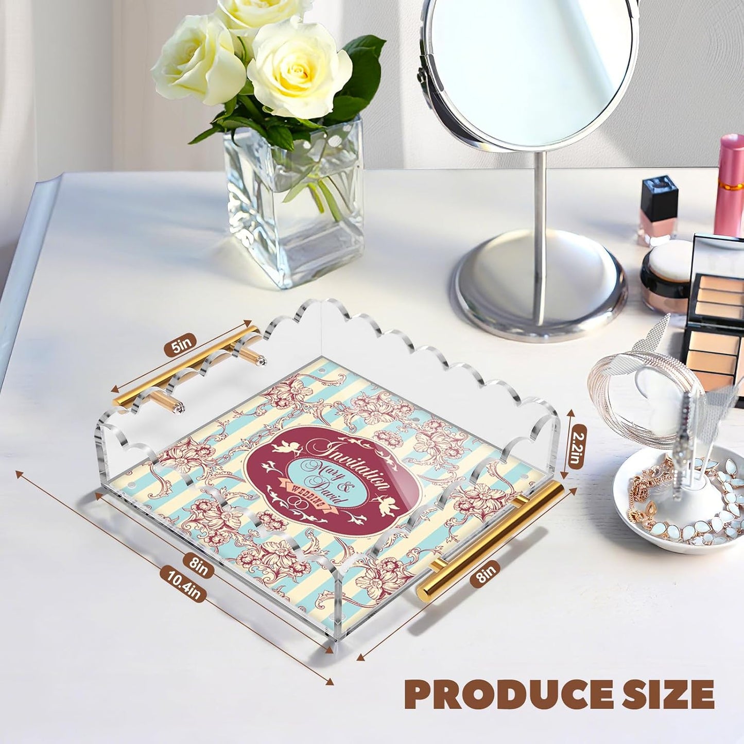 Acrylic Scalloped Tray '' Acrylic Tray / 8'' x 8 / Clear