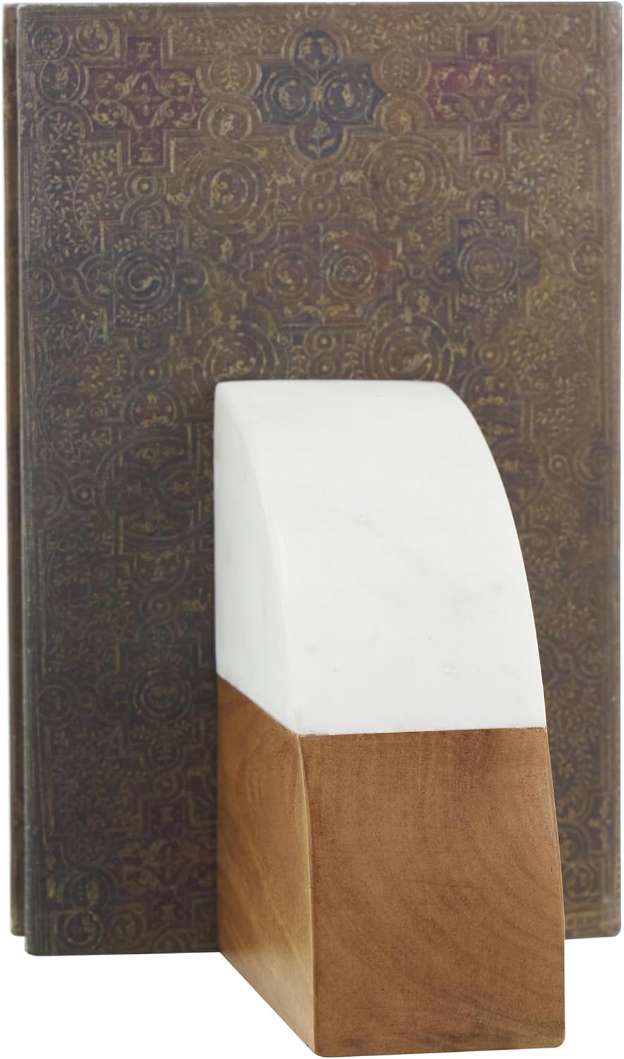 Mango Wood Geometric Decorative Bookends Arched 5 lbs Non Skid / 5"w, 5"H / White / Set of 2