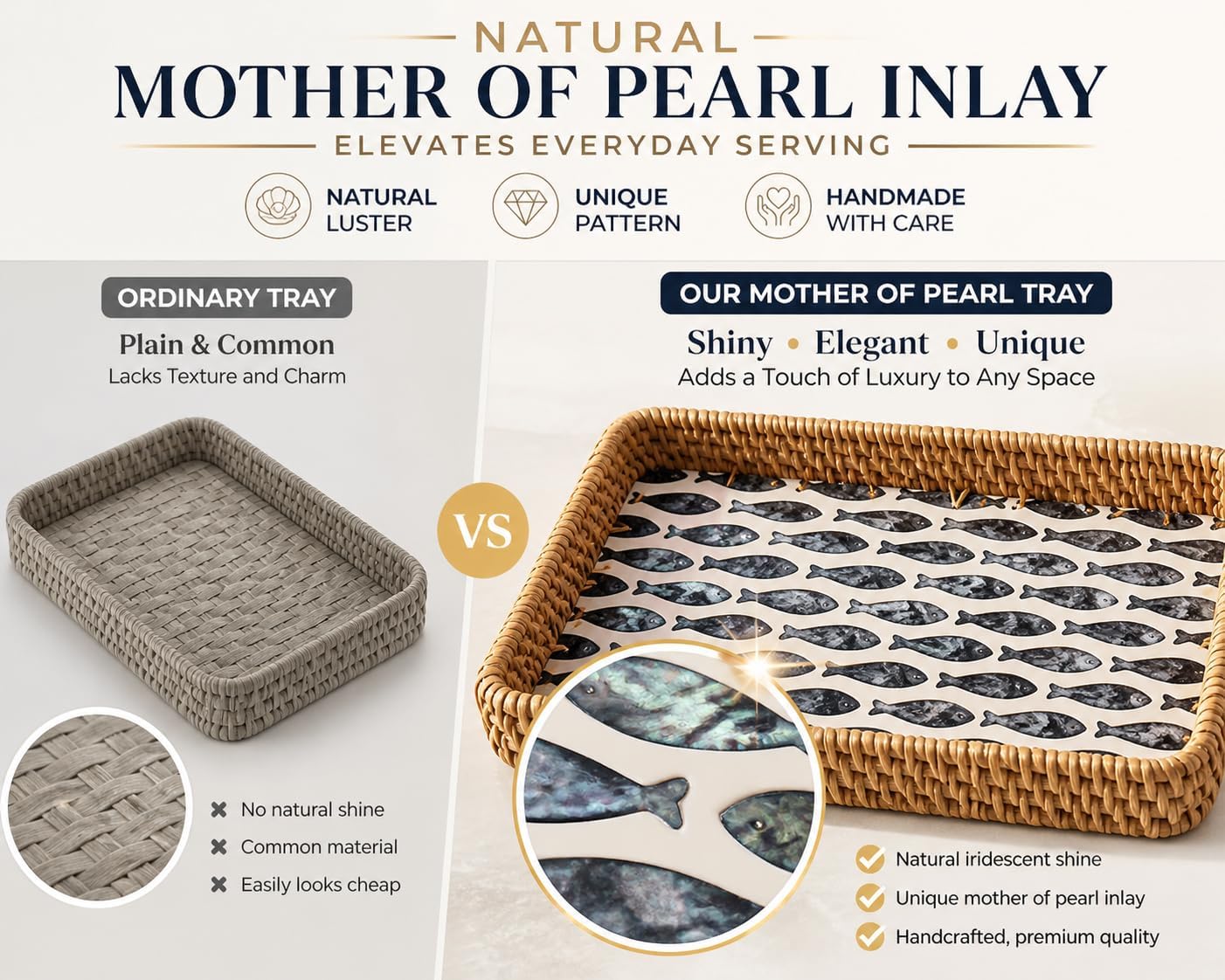 Woven Rattan Tray / Natural / Set of 3