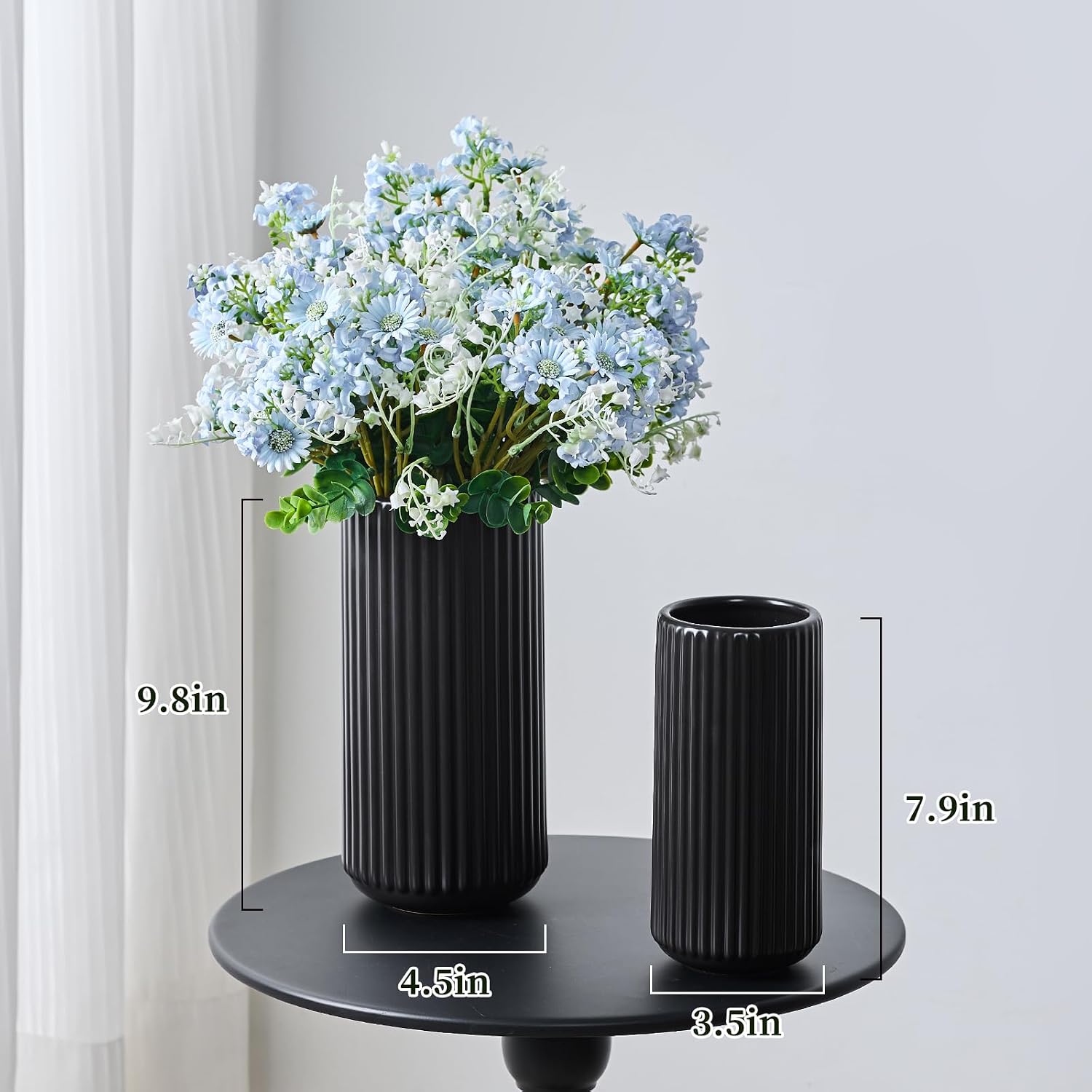 Black Ceramic Flower Vase for Pampas Grass / Ceramic Black / 8 Inch
