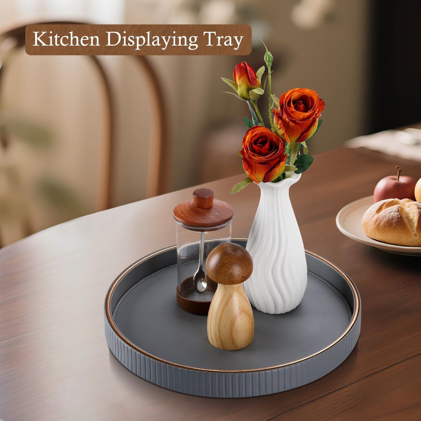12" Round Coffee Table Tray / Gray