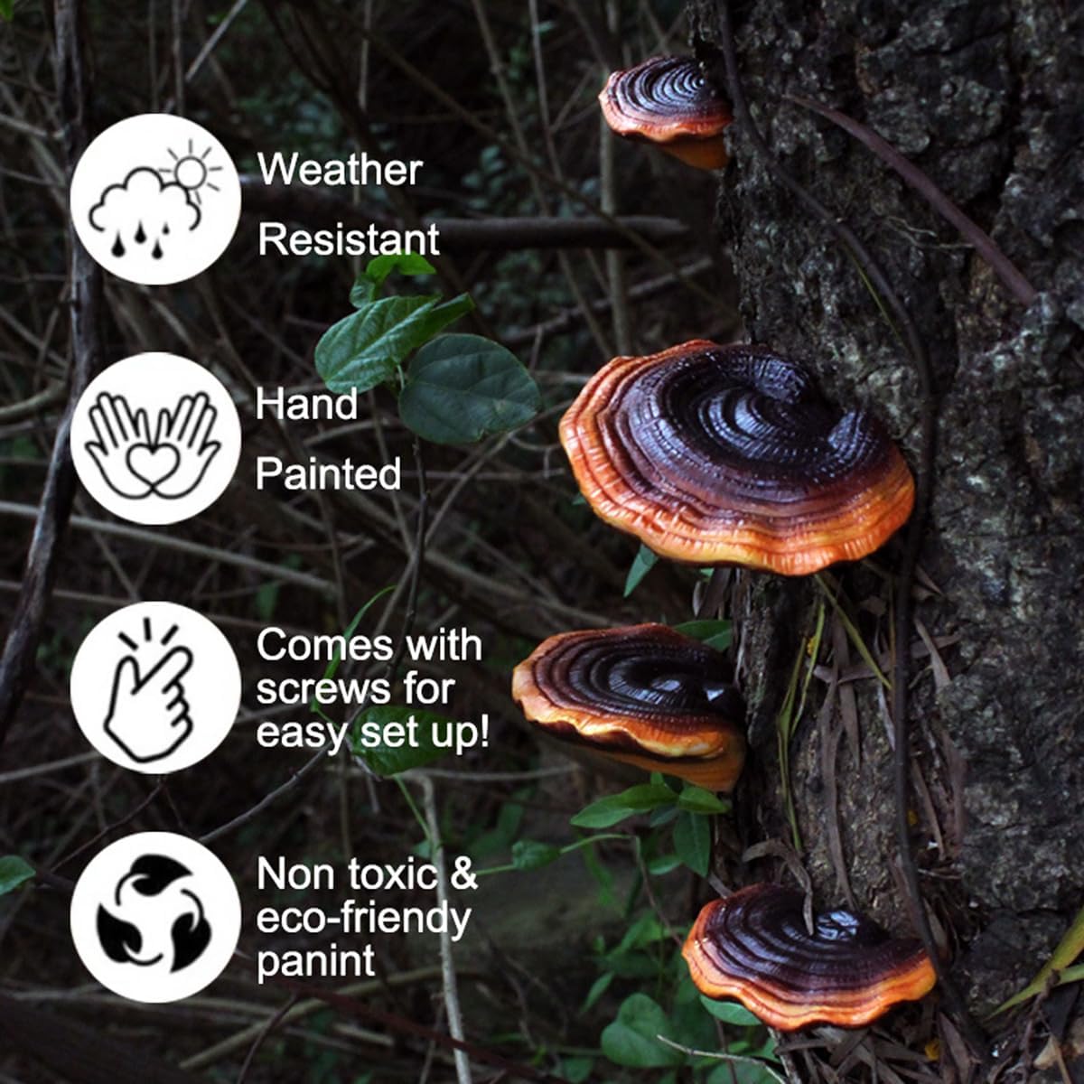 Garden Mushroom Statue Tree Hugger / Brown / Set of 5