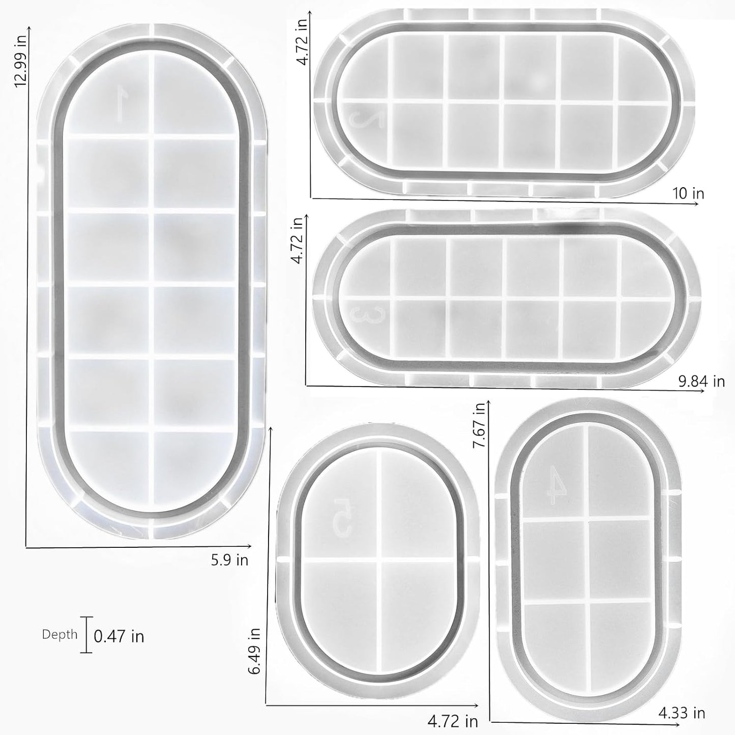 Jewelry Holder / 5.7'' Oval Tray Molds for Epoxy Resin / Oval Tray Resin Molds / Set of 5