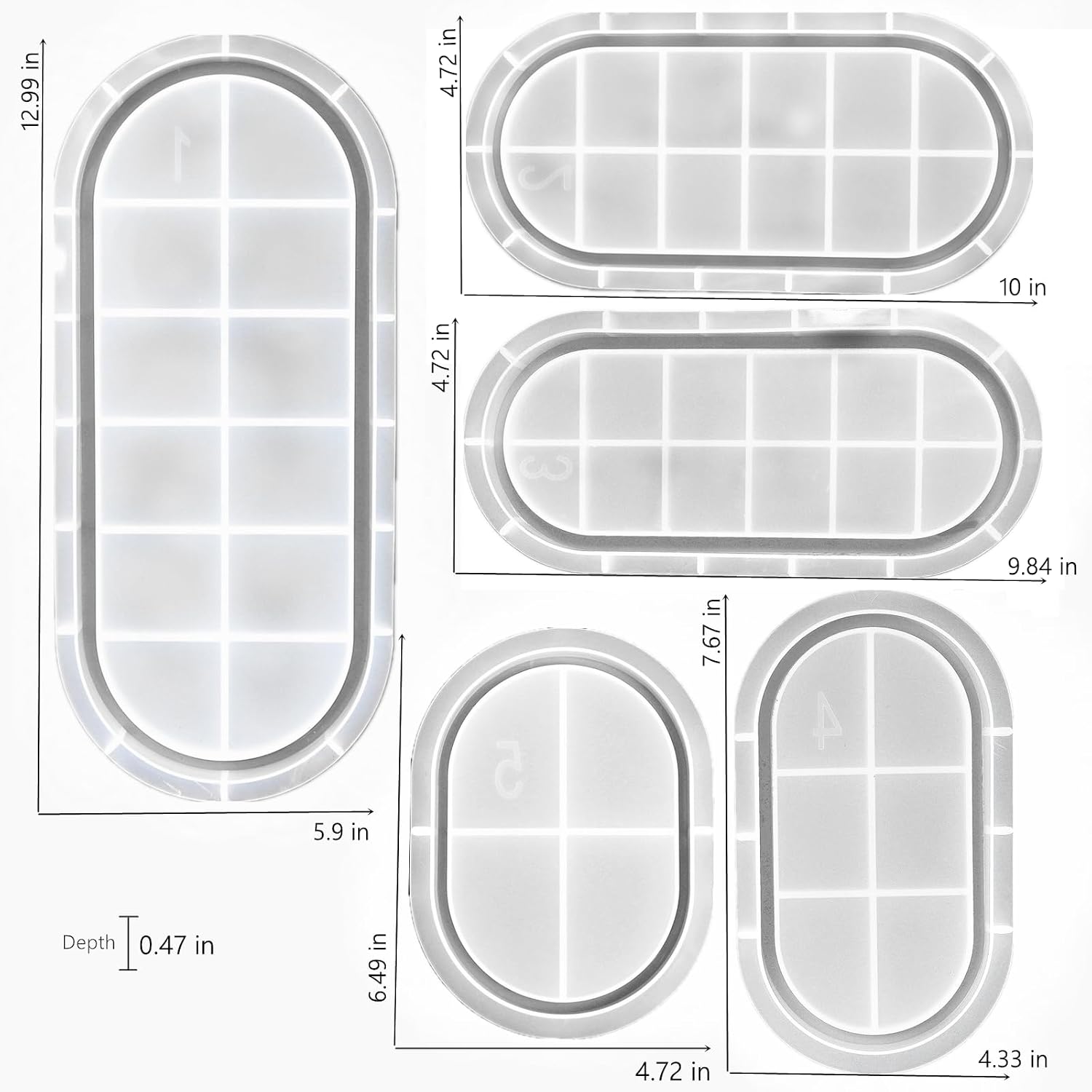 Jewelry Holder / 5.7'' Oval Tray Molds for Epoxy Resin / Oval Tray Resin Molds / Set of 5