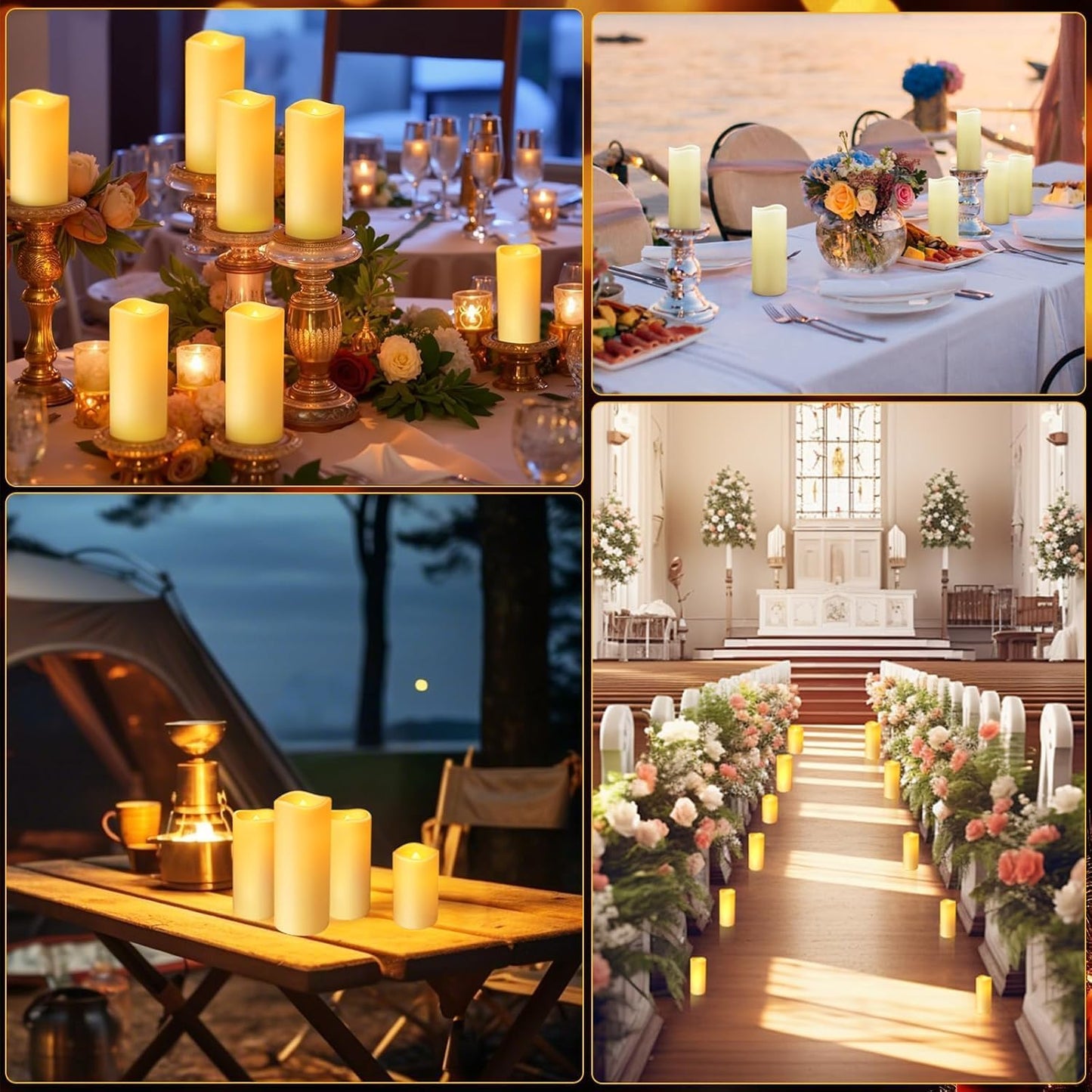 Set of 24 Flameless Led Battery Opeated (D2.2'' x H4''5''6'') Waterproof Outdoor Indoor Candles with 10-Key Remotes and