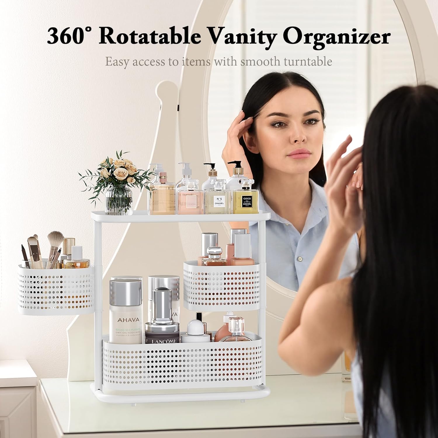 KINGRACK Metal Bathroom Counter Organizer，Rotating Countertop Storage Shelf | 3 Tier, Vanity Tray for Makeup &