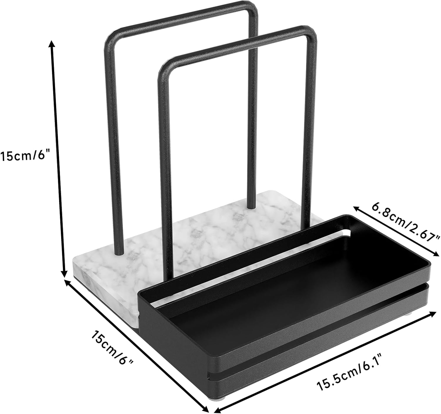 Napkin Holder / Salt and Pepper Shakers Caddy / Black / Marble