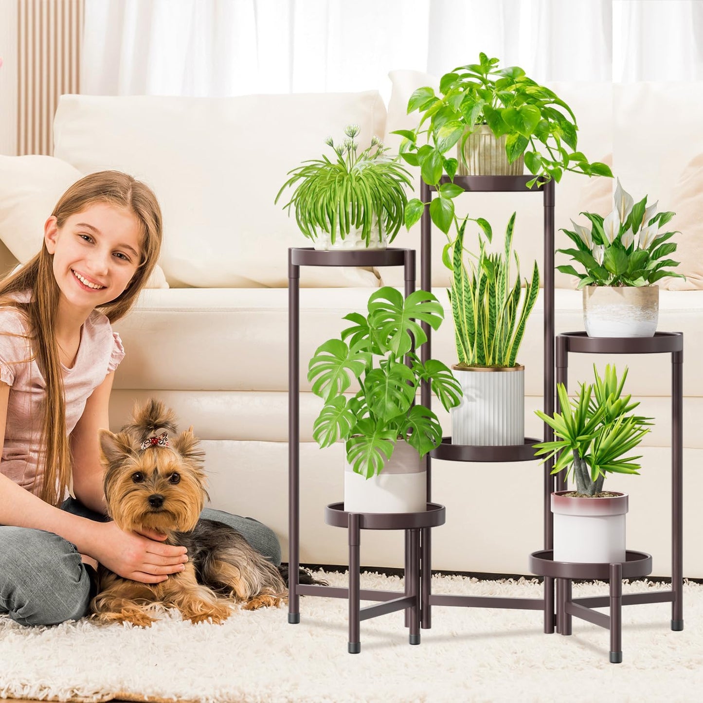 iDavosic.ly Plant Stand Indoor Outdoor, 6 Tier Metal Corner Shelf, Bronze | Tiered Flower Display Holder, Folding Multi