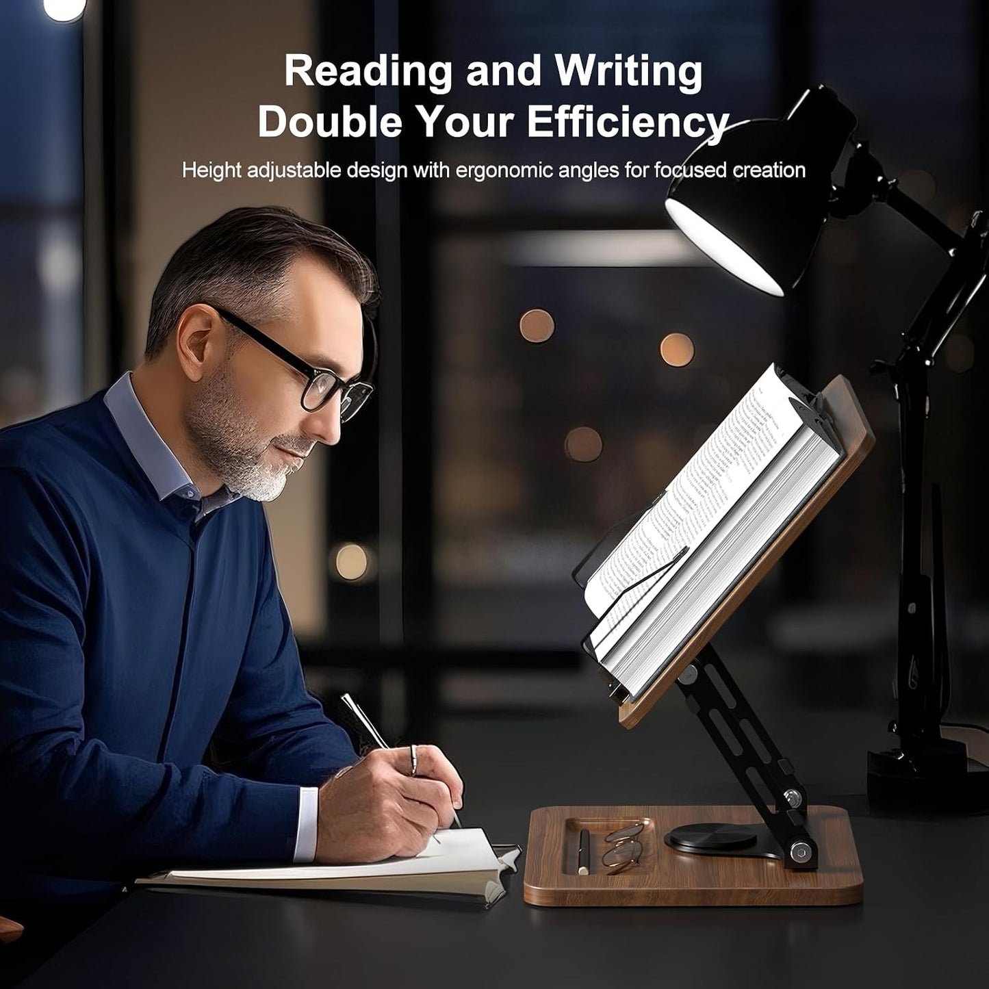 OPTIXCELL Book Stand for Reading, 360° Rotating Book Holder, Page Clips | Hands Free, Built-in Storage Tray, Adjustable