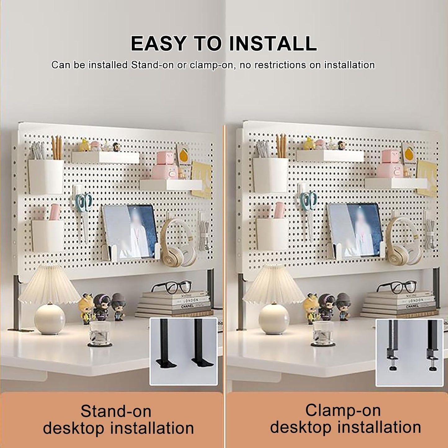 Clamp on Desk Extender Clamp-on Desk Pegboard, Privacy Panel for Desk, Magnetic Metal Peg Board with Accessories