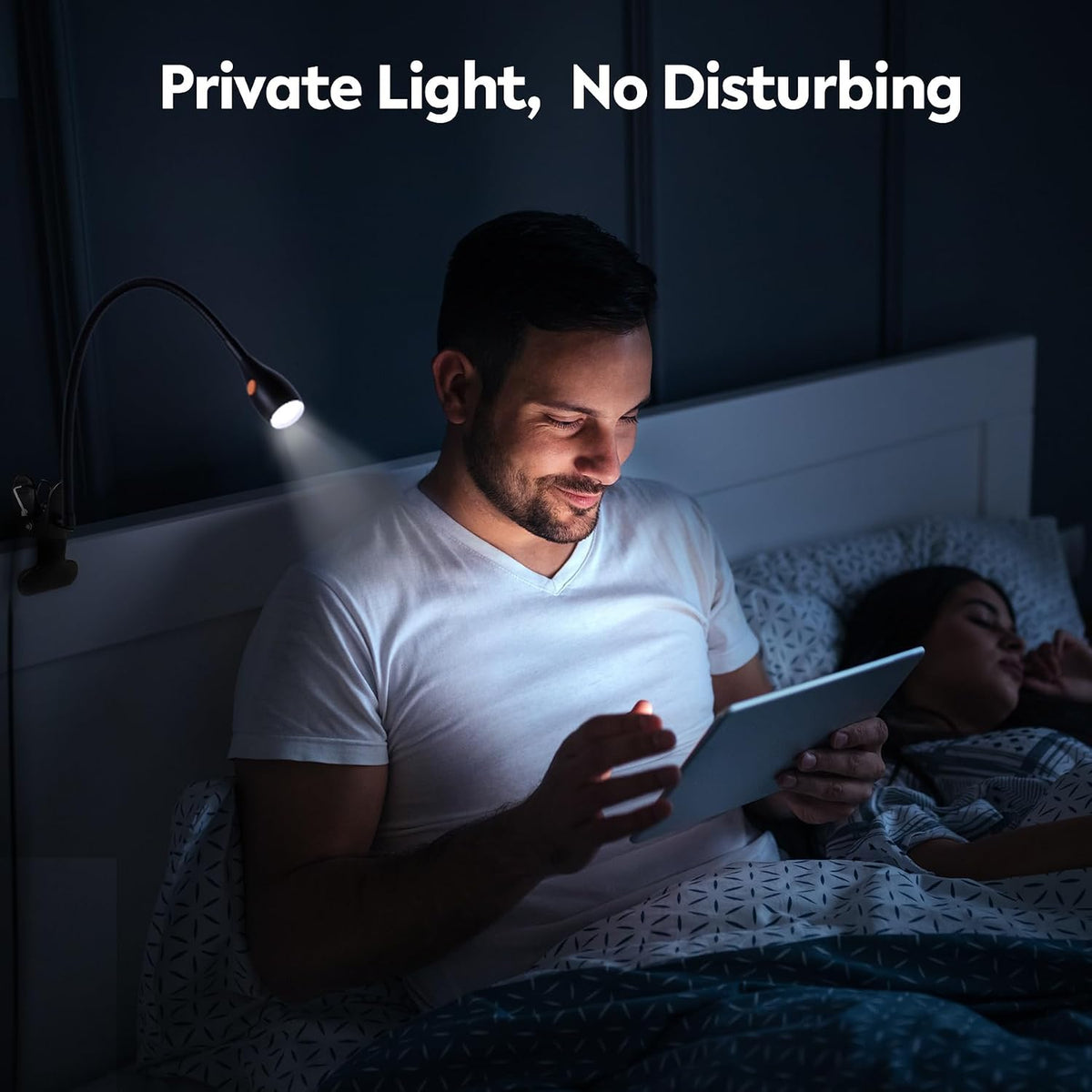 acegoo Minimalist Clip On Reading Light, Head Switch Headboard Book Lamp | With USB-C Adapter, Flexible Neck, Amber