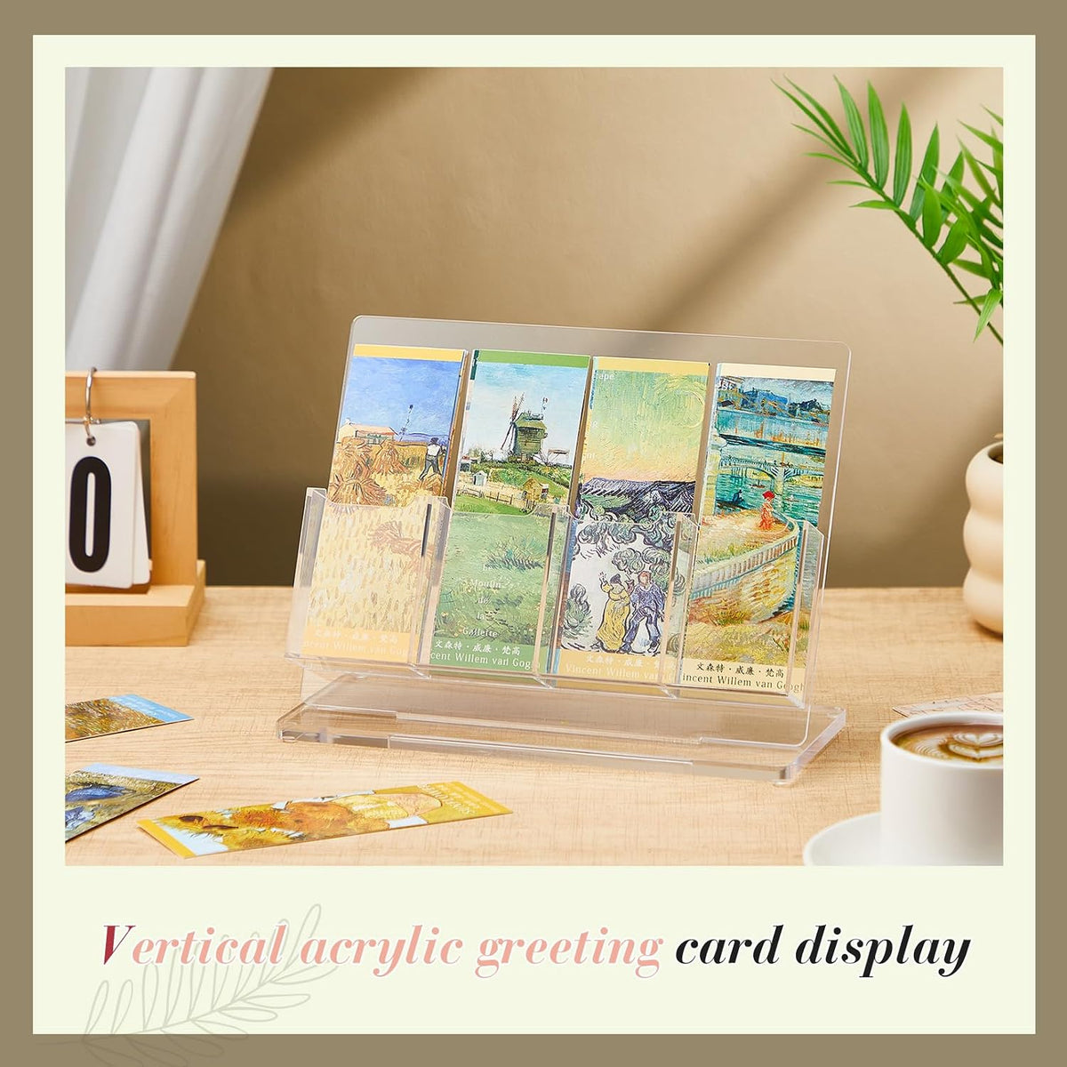 2 Pcs Acrylic Bookmark Display Holder, One-Layer 4 Slots | Freestanding Stand for Vendors Retail Store Craft Show Clear