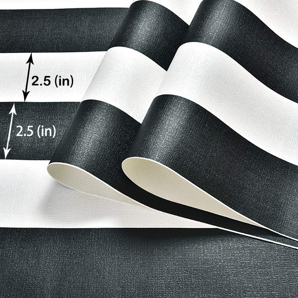 Black and White Wallpaper Peel and Stick Striped Contact Paper for Cabinets / 18 x 197 / Black/white