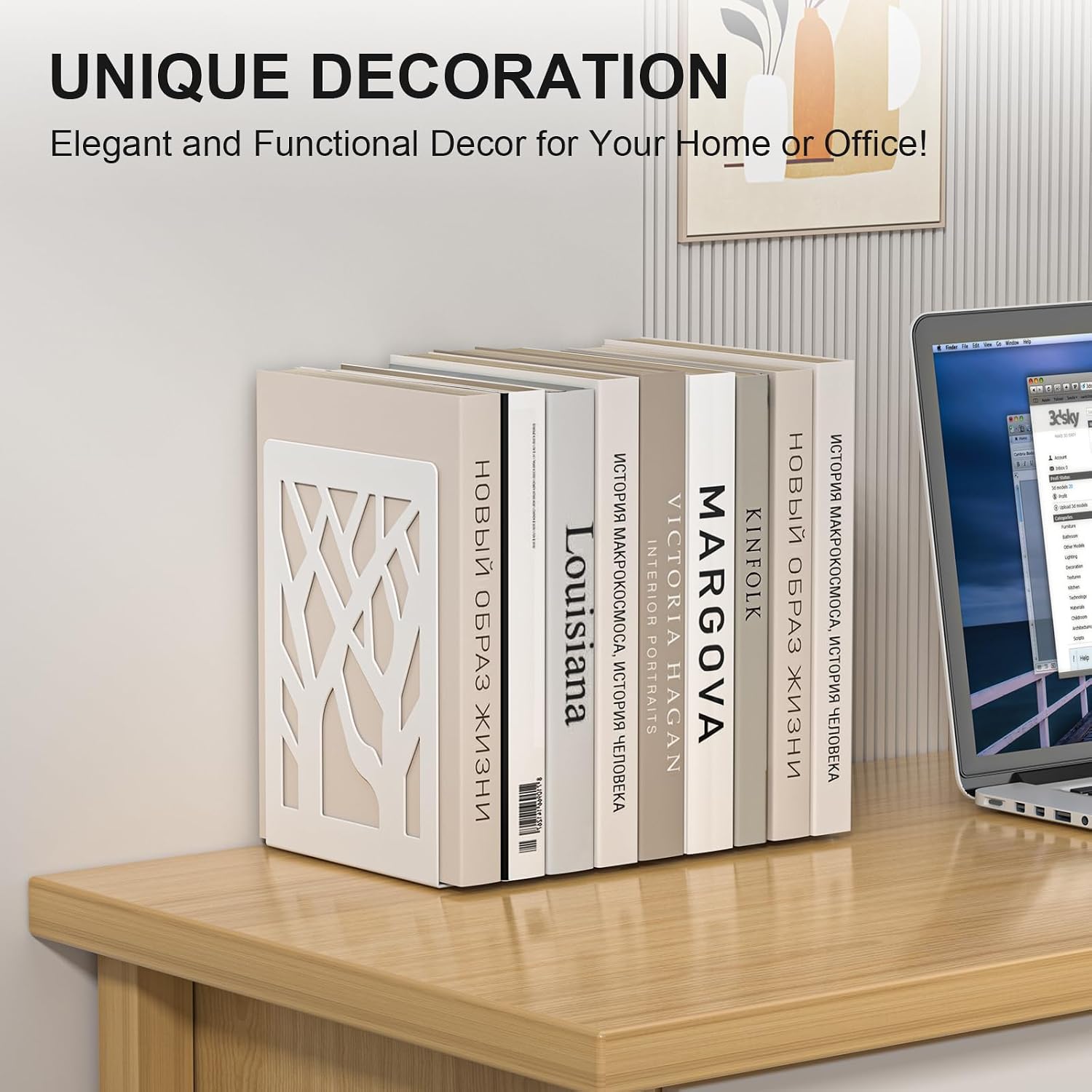 Tree Design Modern Metal Bookends / White / Set of 8