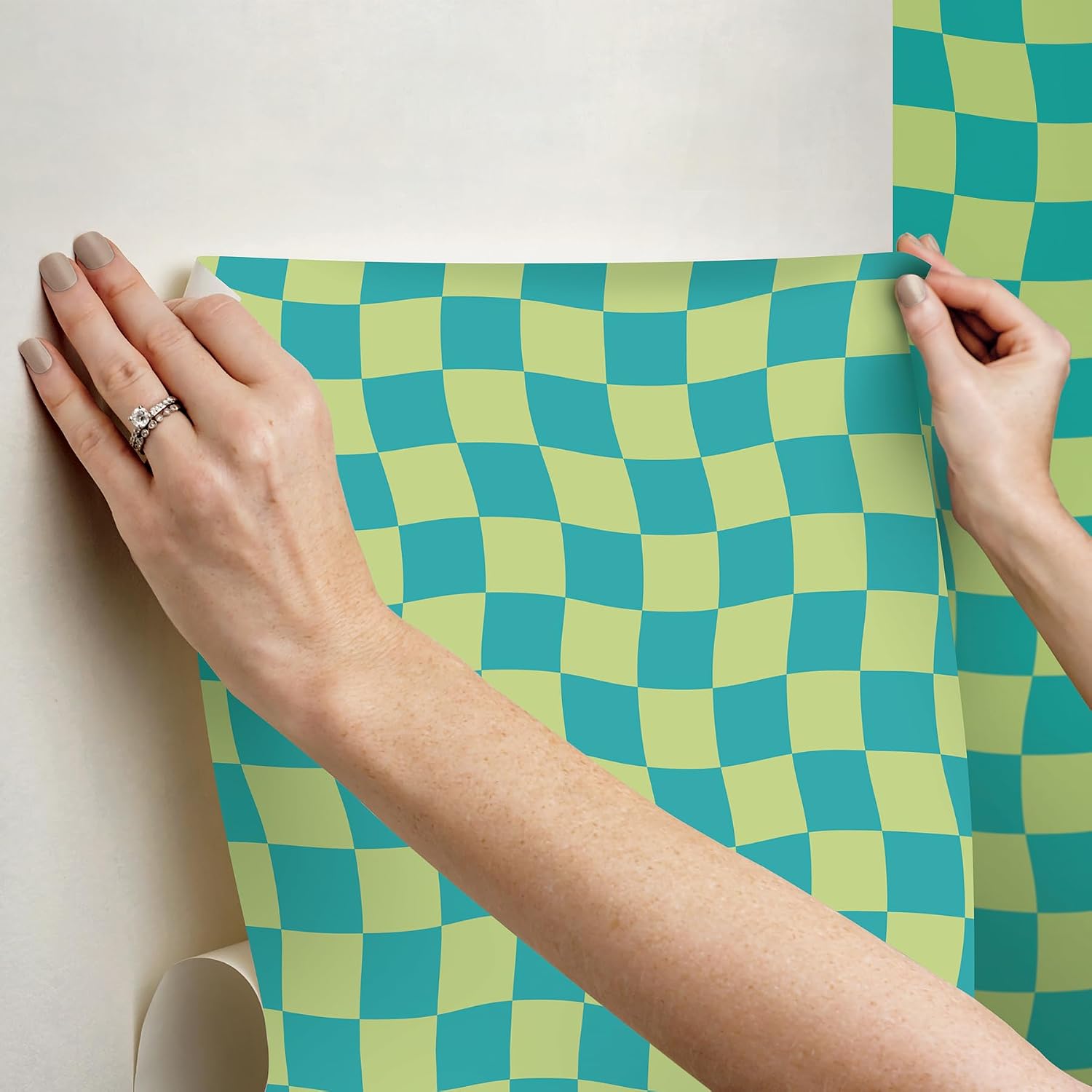 Groovy Checker Peel and Stick Wallpaper by / Lime