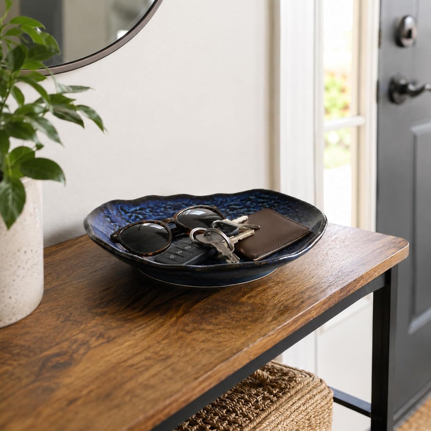 9.6" Blue Ceramic Fruit Bowl / Navy Blue / 9.6in