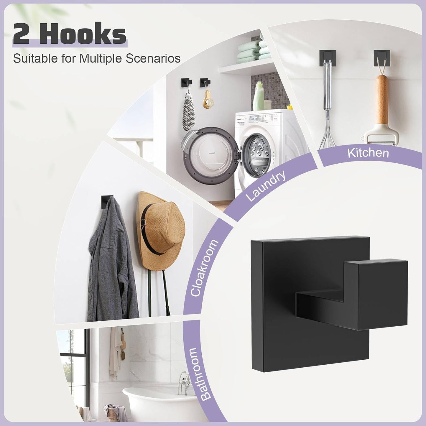 Matte Black Towel Bar Set 5-Piece Bathroom Hardware Accessories Set,23.6 Inch Modern Towel Holder Set SUS304 Stainless
