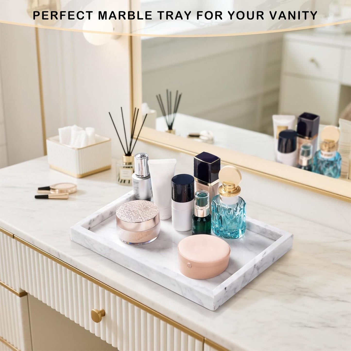 Marble Bathroom Tray for Countertop & Home Decor / White