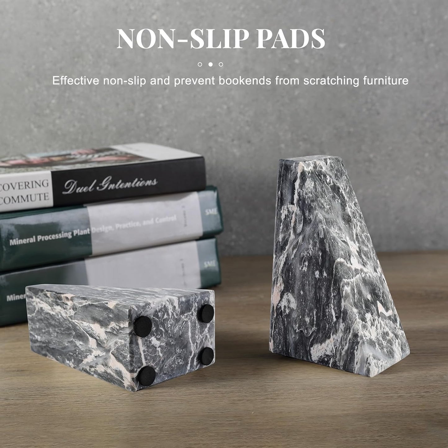 Marble Bookends / Large Bookends for Heavy Books / Gray