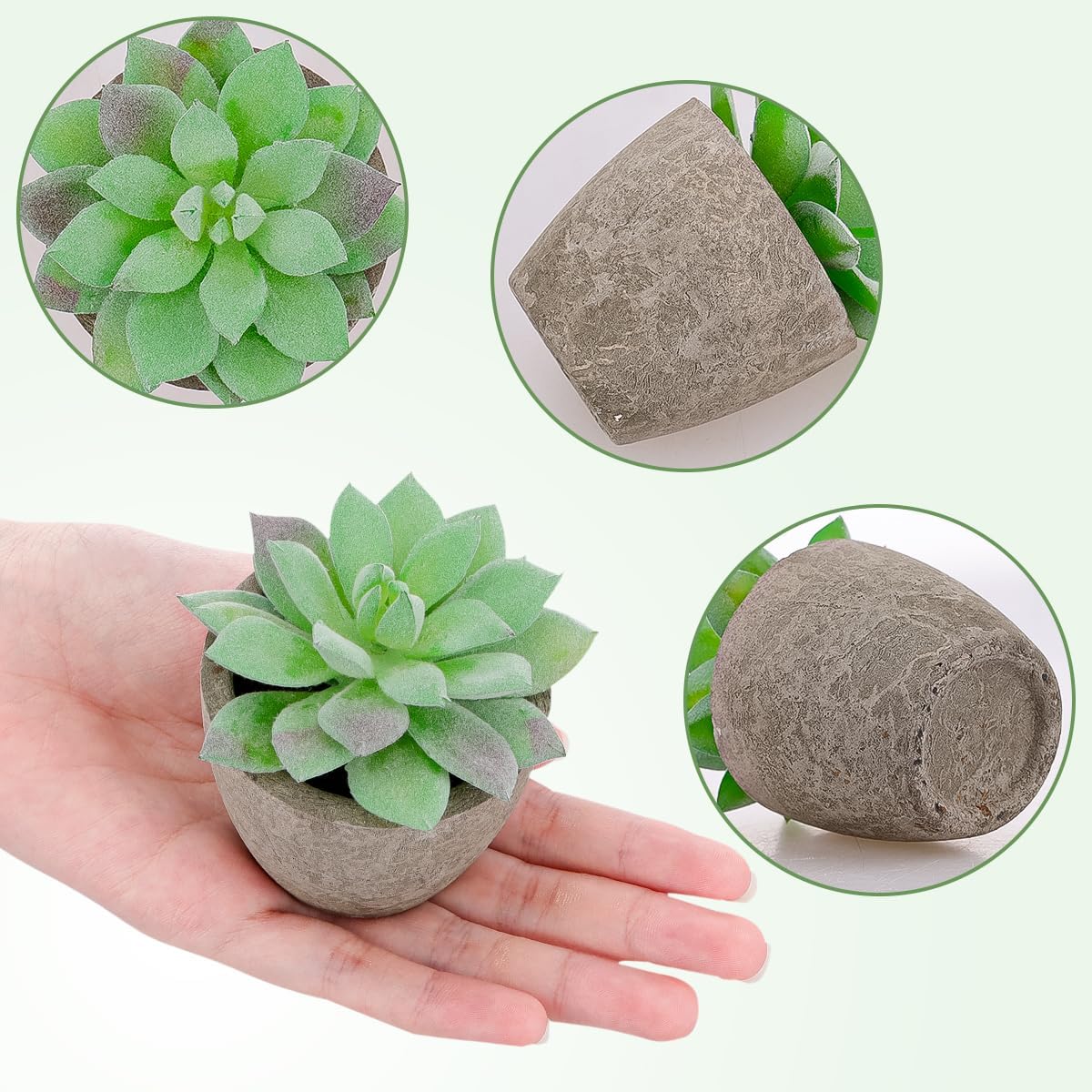Artificial Succulents Plants Potted Assorted Decorative Faux Fake Small / 6 Style / Green / Set of 6