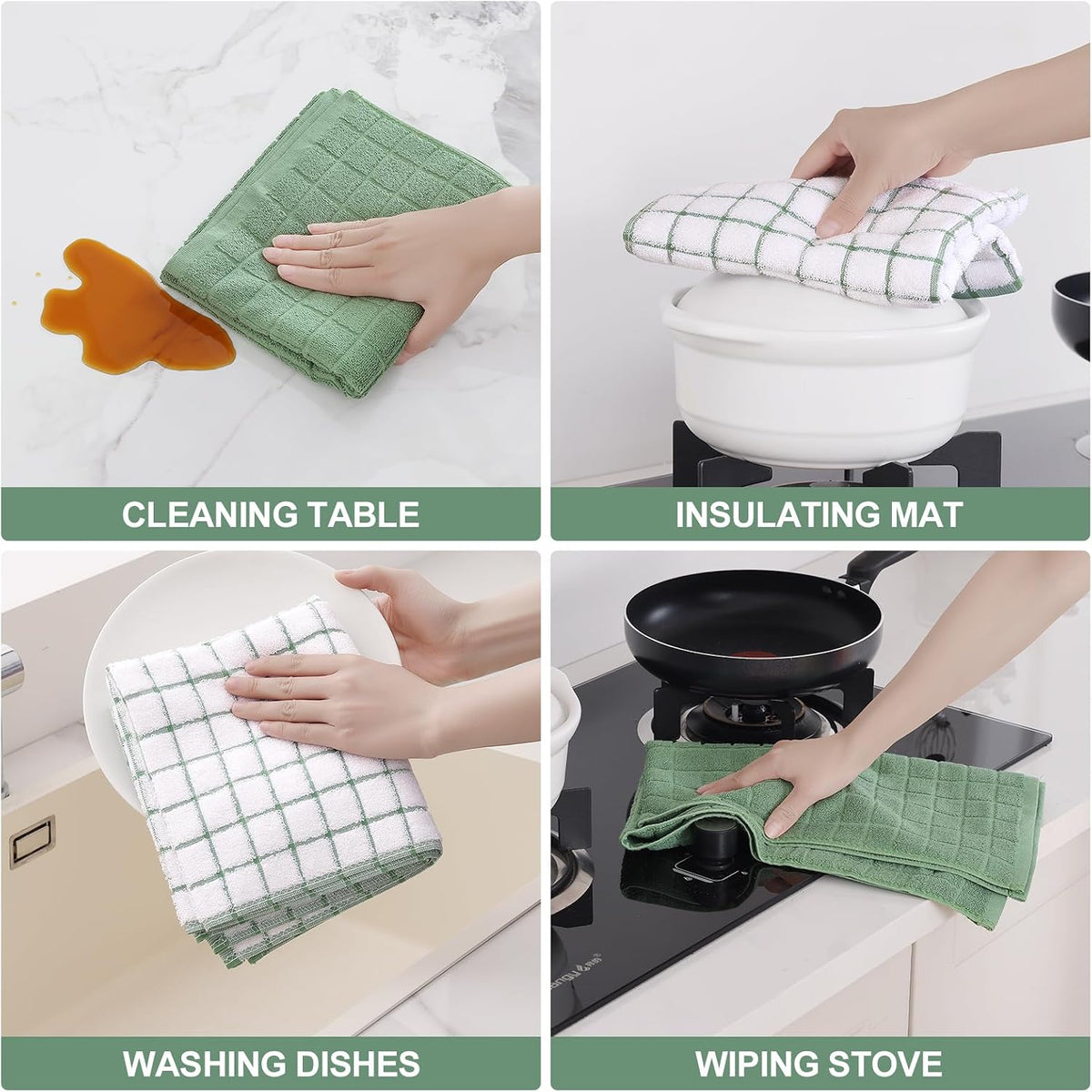 Homaxy Large Premium Cotton Kitchen Towels 16"x 28", 8 Pack, Grass Green | Natural Ring Spun 390 GSM Dish Towels, Super