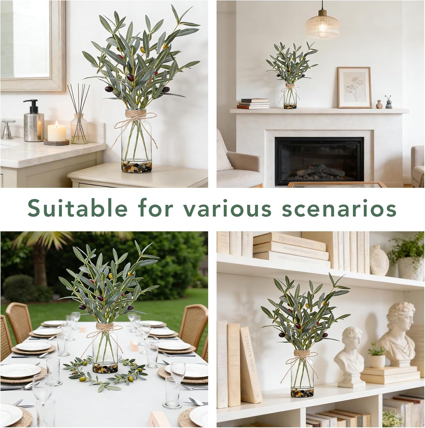 15.74" Artificial Olive Branches in Glass Vase / Sl-0977 / Natural