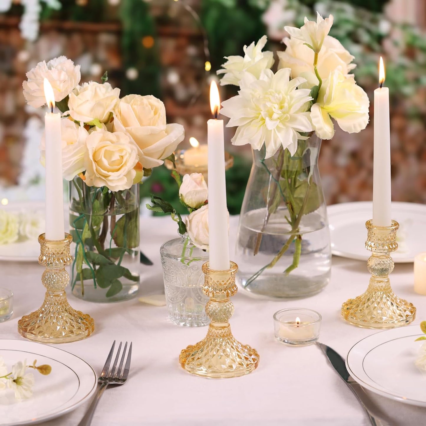 Gold Candle Holder Set of 12, Glass Taper Candle Holders Bulk | Gold Candlestick Holders, Candle Stick Holder for Table