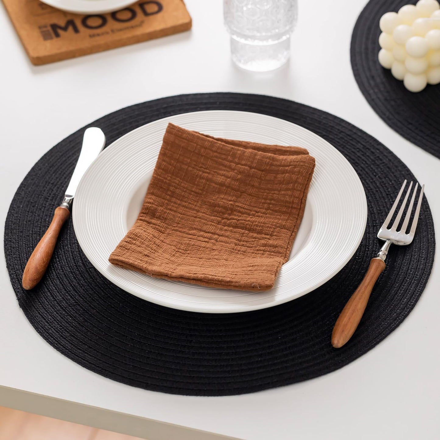 BARoyal Round Placemats Set of 12 Woven Placemats Washable Braided Table Mats for Dining Table Heat Resistant Non-Slip