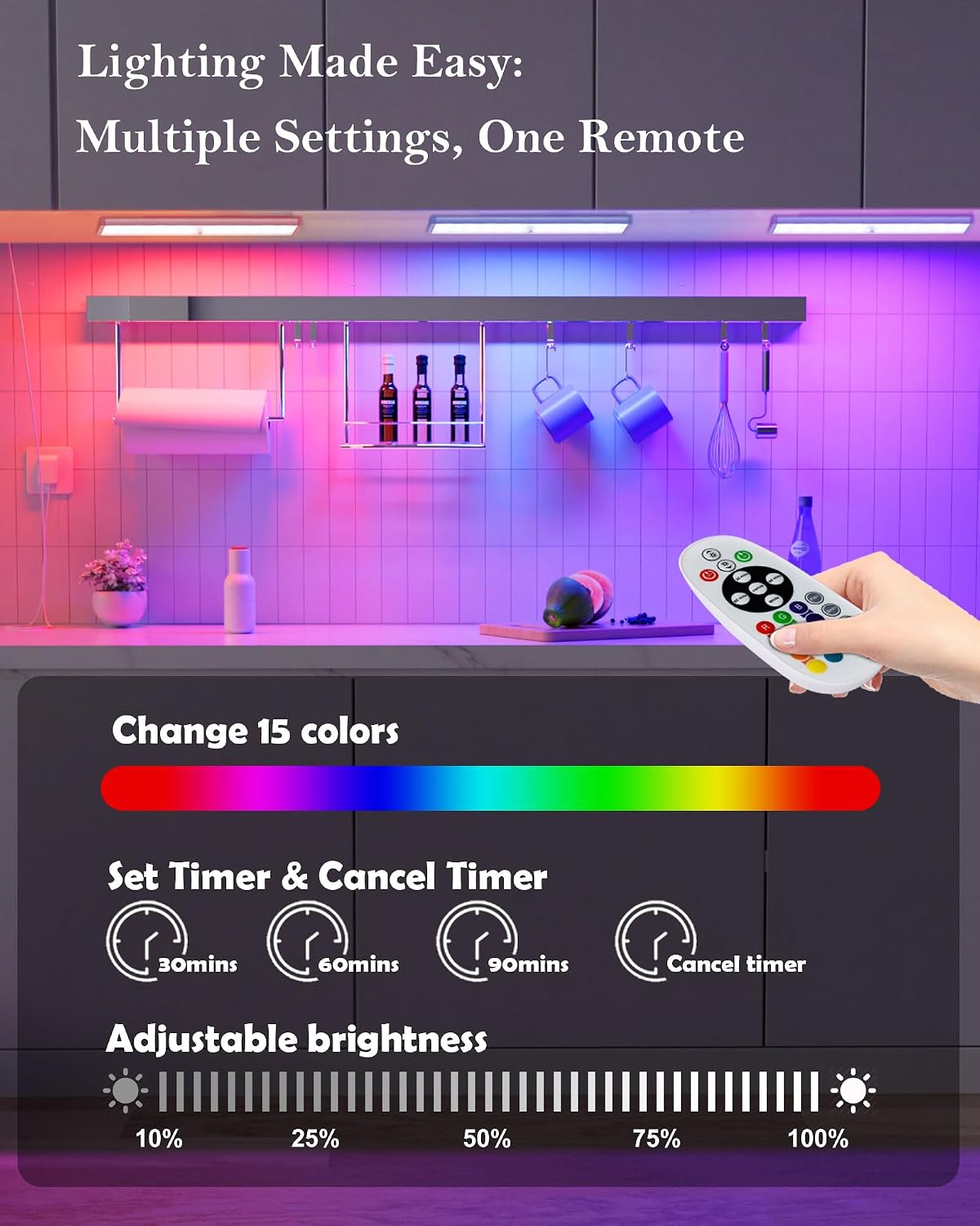 Under Cabinet Lighting Rechargeable 48-LED Wireless Under Cabinet Lights Remote, Kitchen Counter Lights Closet Lights