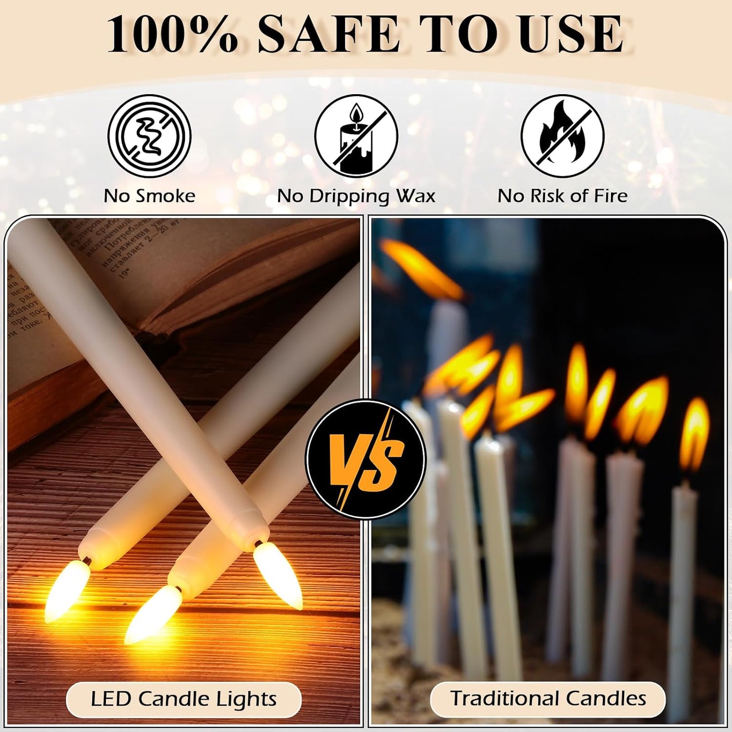 Reginary 48 Pcs Flameless Taper Candles with 4 Remote,Ivory,11 Inches | Battery Operated Timer Function, Flickering 3D
