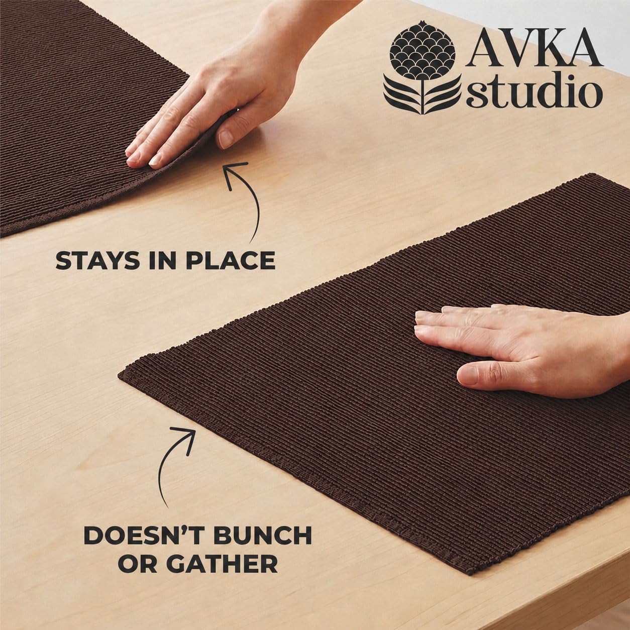 100% Cotton Ribbed Placemats - Set of 8-13 x 19 Inches - Brown - Everyday/Thanksgiving/Fall Cloth Table Mats - Thick