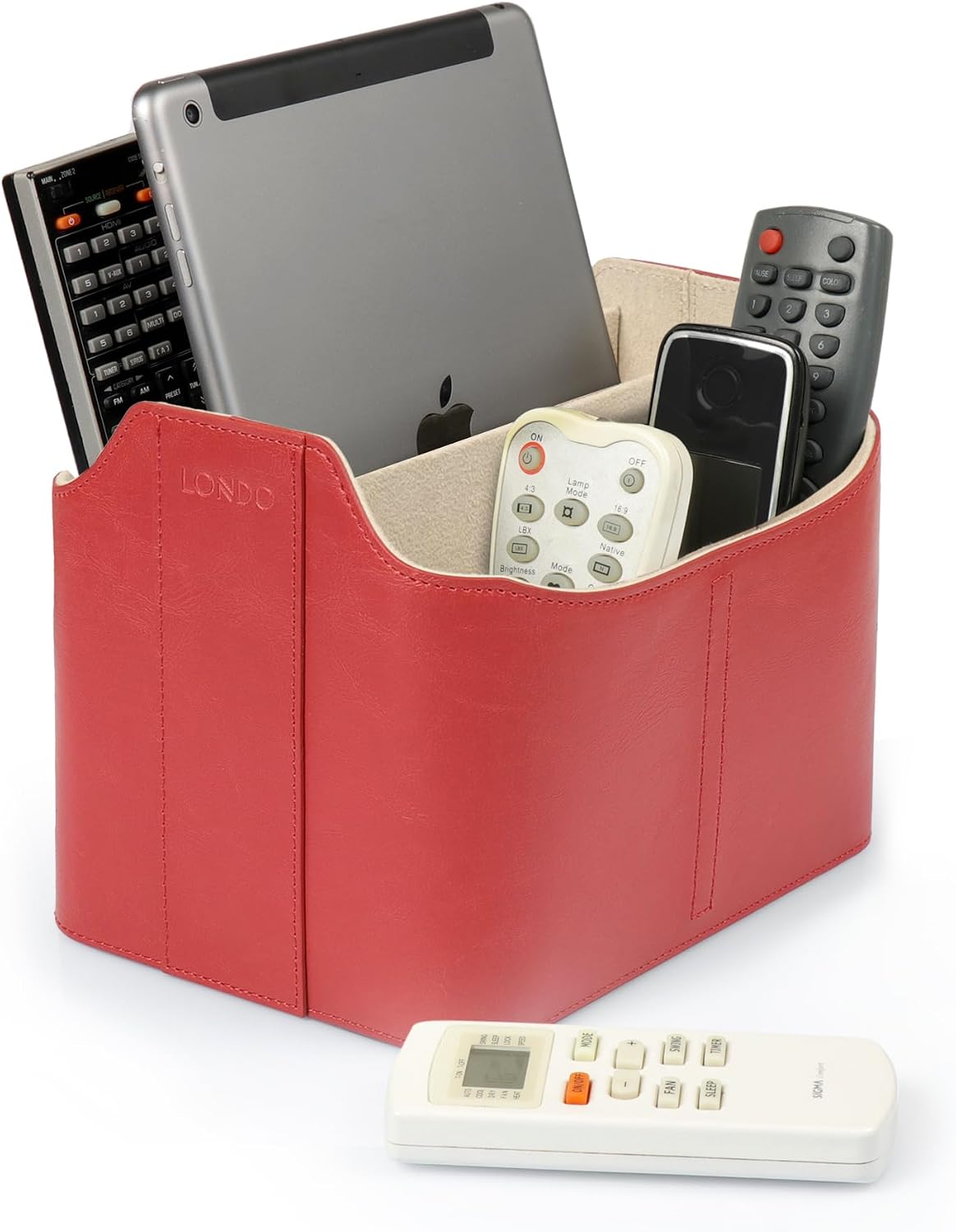 Londo PU Leather Remote Control Holder, Office Supplies Desk Organizer with Tablet Slot, Makeup Brush and Utensils