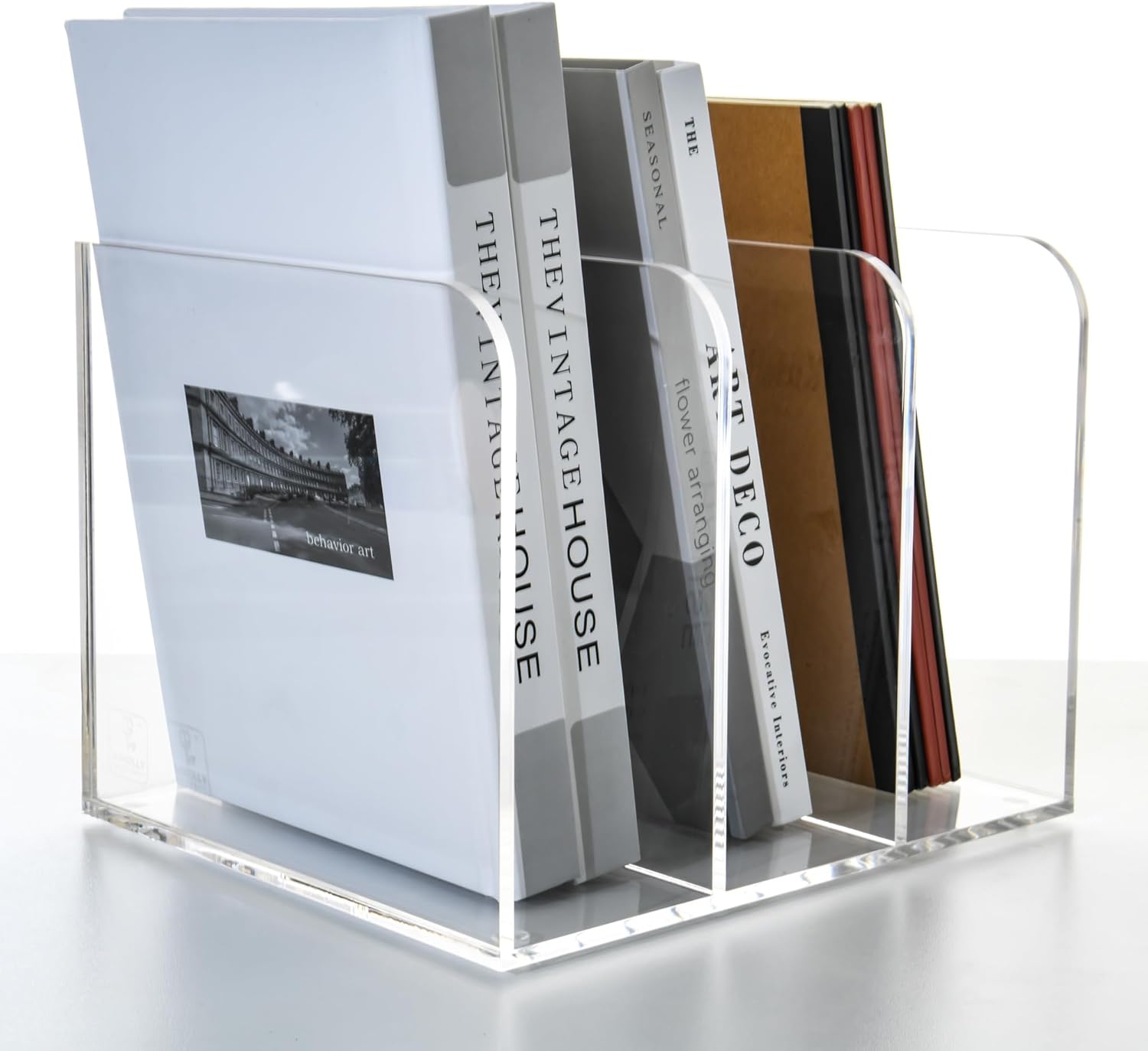 3 Vertical Compartments Clear Acrylic Magazine & File Holder – Multipurpose Desk Organizer for Documents, Tablets
