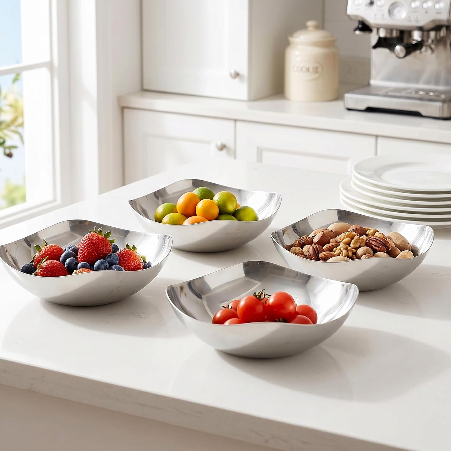 Large Candy Bowl Stainless Steel Decorative Bowl Candy Dish / 8 Inch / Silver / Set of 4