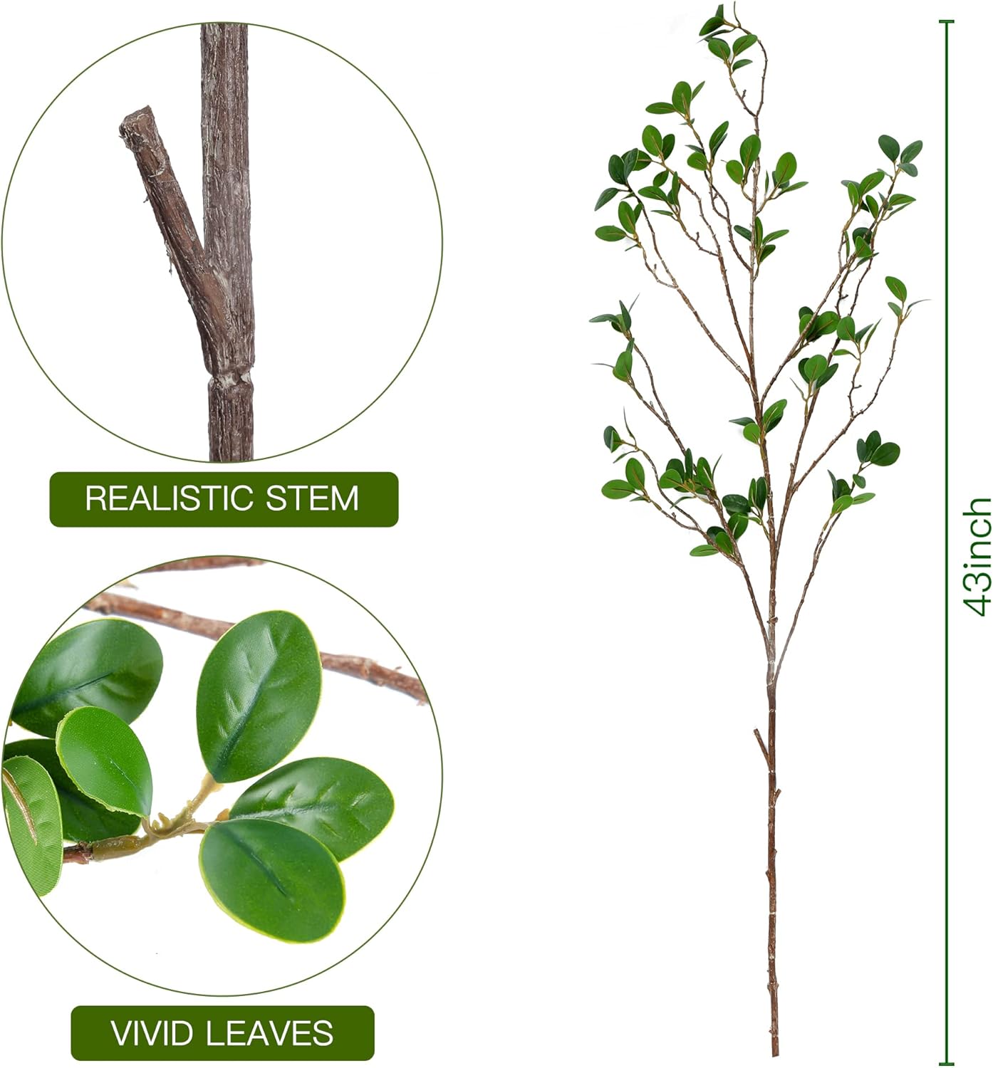 43’’ Artificial Ficus Branches Faux Leaf Spray Eucalyptus Branches Artificial / Green / Set of 4
