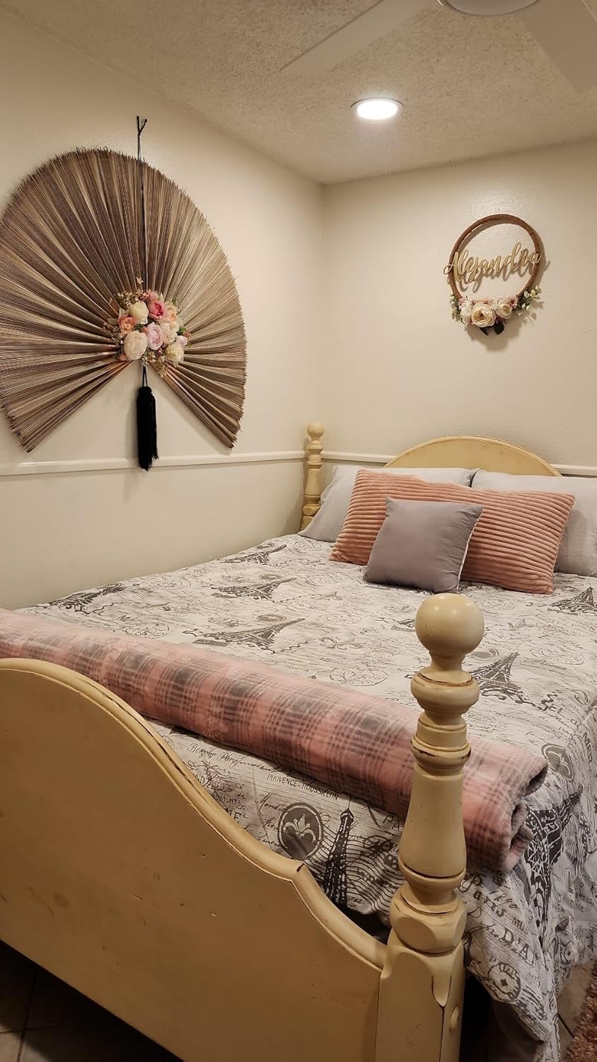 Large Bamboo Fan Wall Art For Boho Hanging Headboard / Gray / 48inch