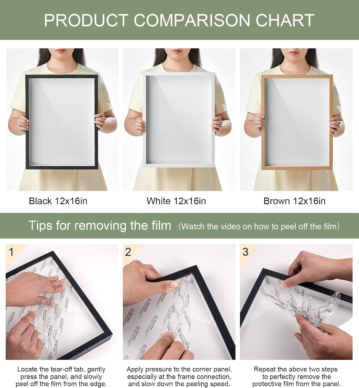 12x16 Large Shadow Box Frame with Thickened Acrylic Panel & Pins | With Linen Back, Deep 1.7" Wood Shadow Box Display